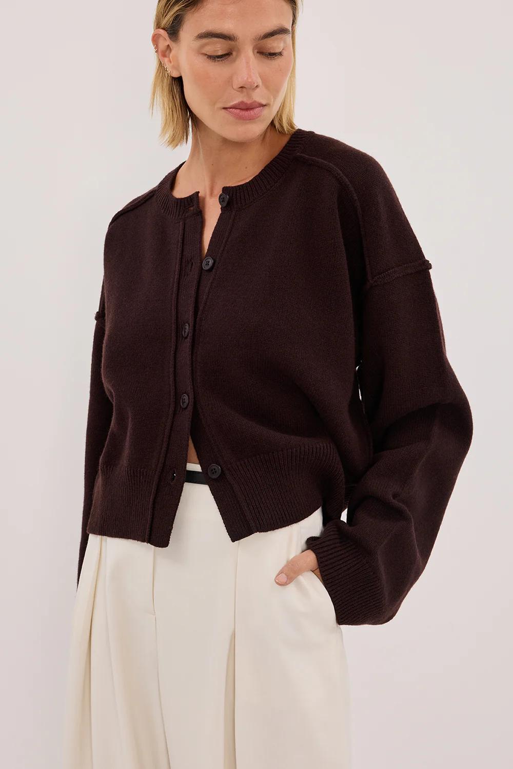 PAIGE CHOC WOOL KNIT CARDIGAN - Image 5