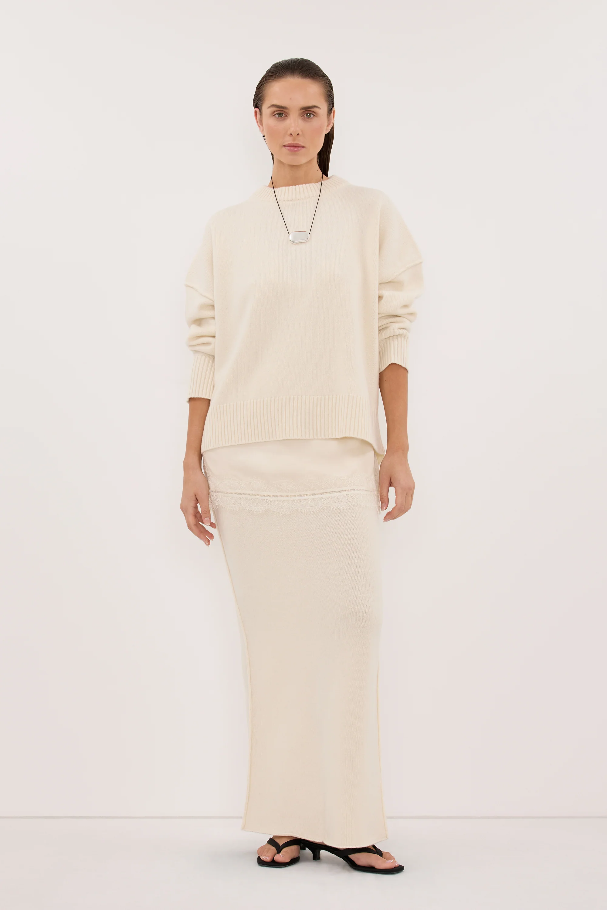 PAIGE CREAM WOOL KNIT MIDI SKIRT