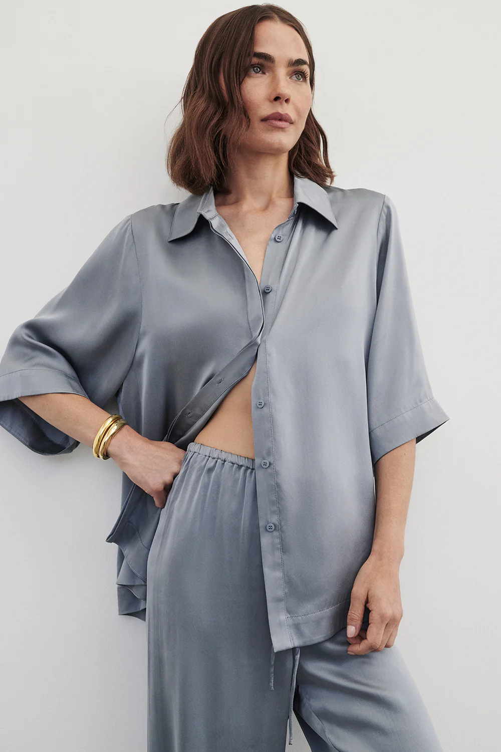 PERCY DUSTY BLUE SILK SHIRT