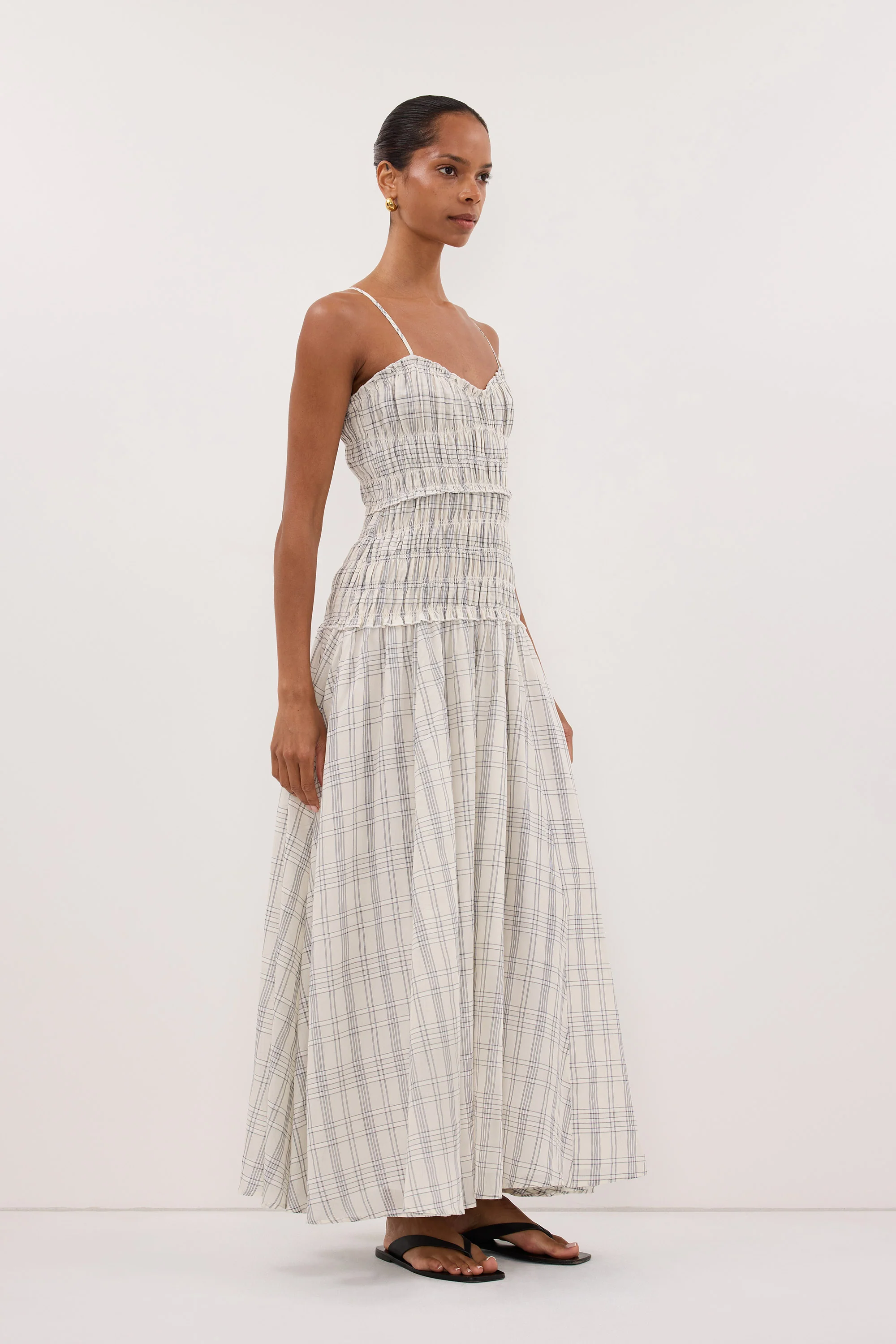 PETRA OFF WHITE CHECK MIDI DRESS - Image 4