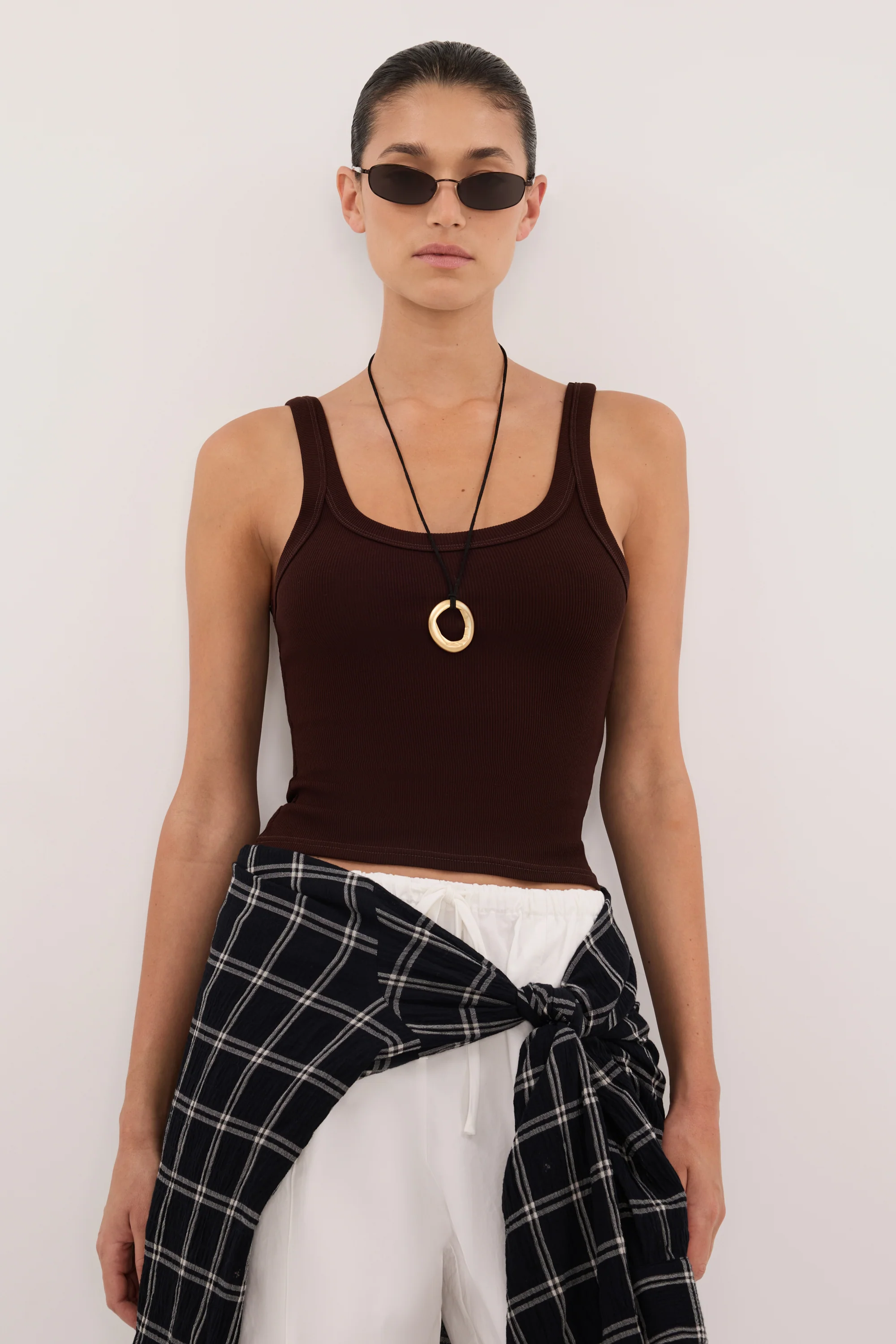 PHOEBE BURNT CHOC SCOOP NECK TANK TOP - Image 2