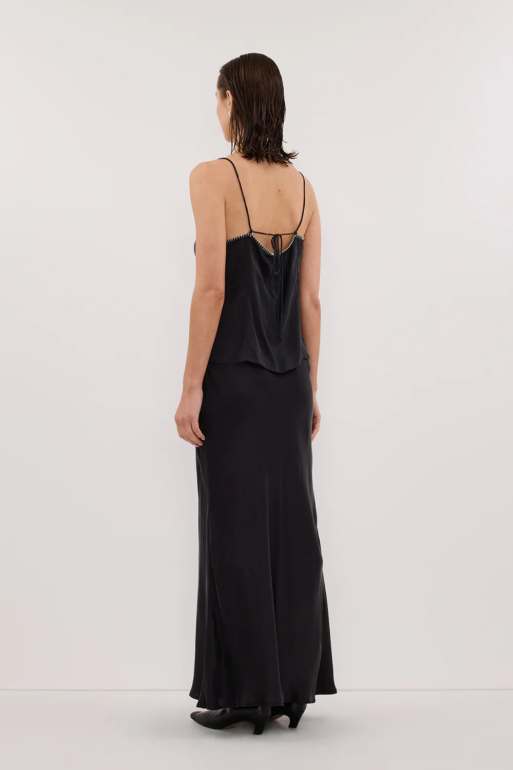 PIPER BLACK SLEEVELESS SILK STITCH DETAIL CAMI TOP - Image 4