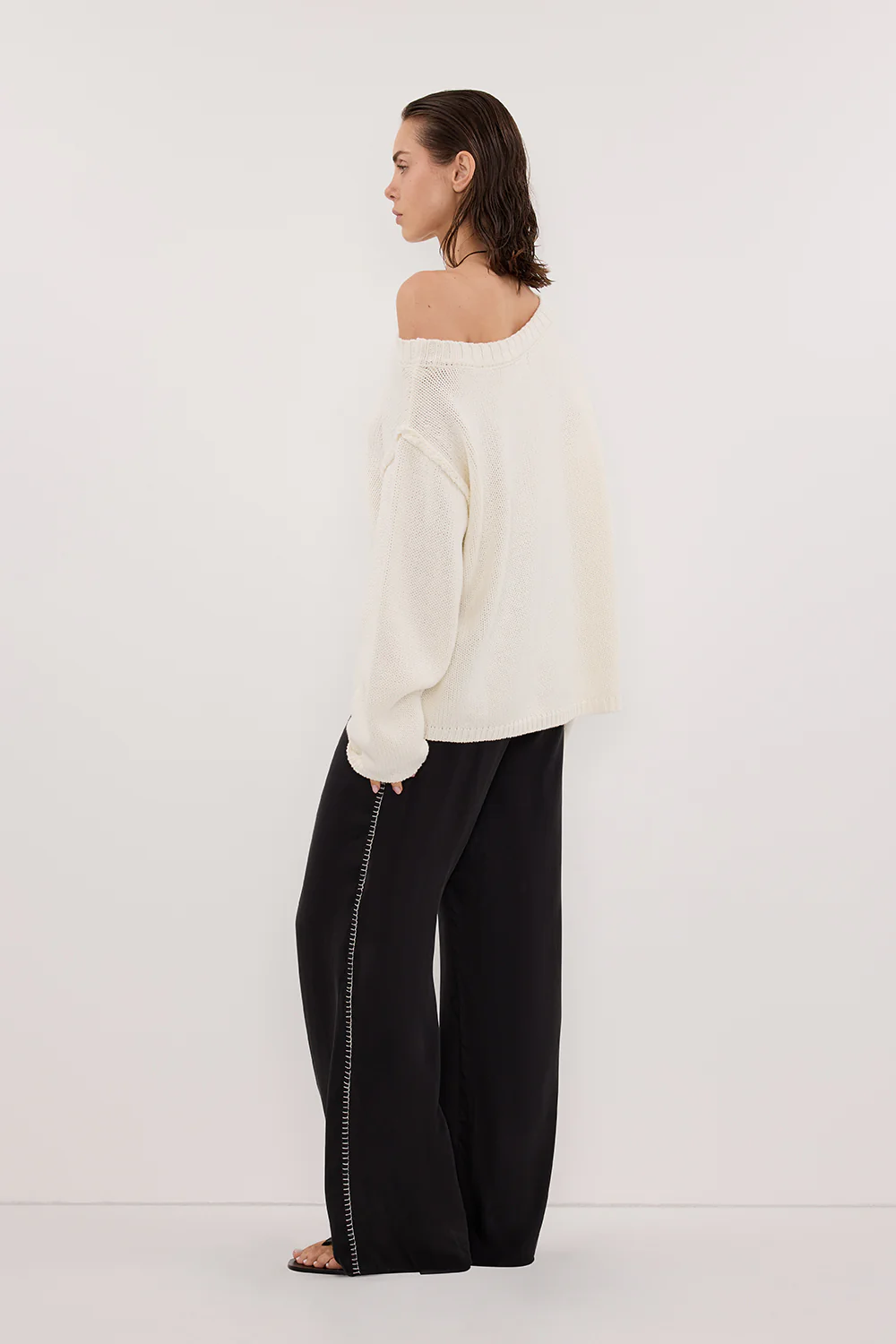 PIPER BLACK SILK STITCH DETAIL PANT - Image 7