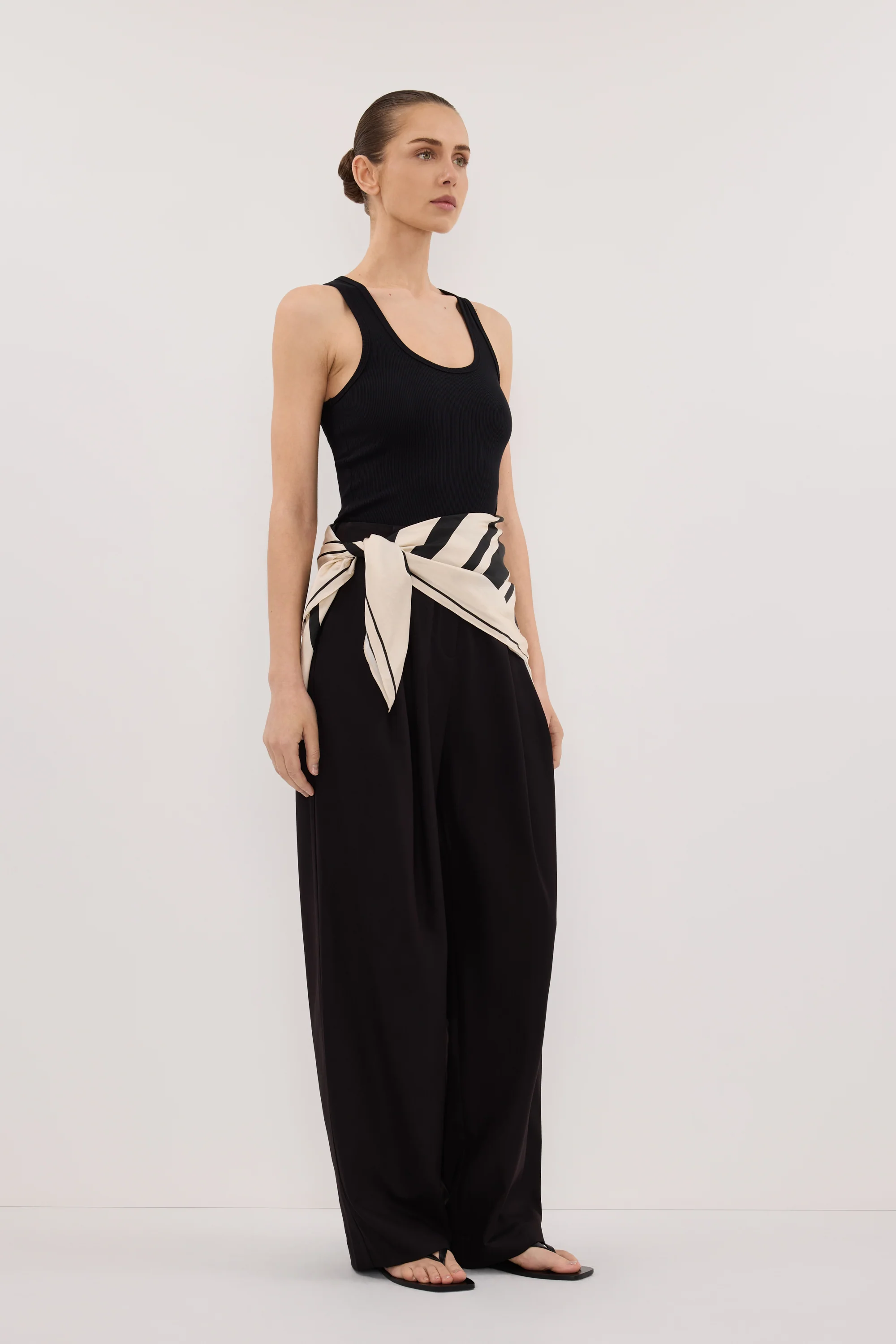 RAE BLACK STRIPE SILK SCARF TOP - Image 3