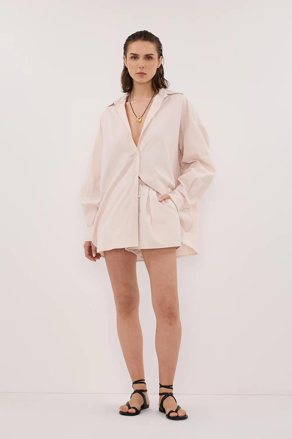 RAQUEL POWDER LONG SLEEVE COTTON POPLIN SHIRT