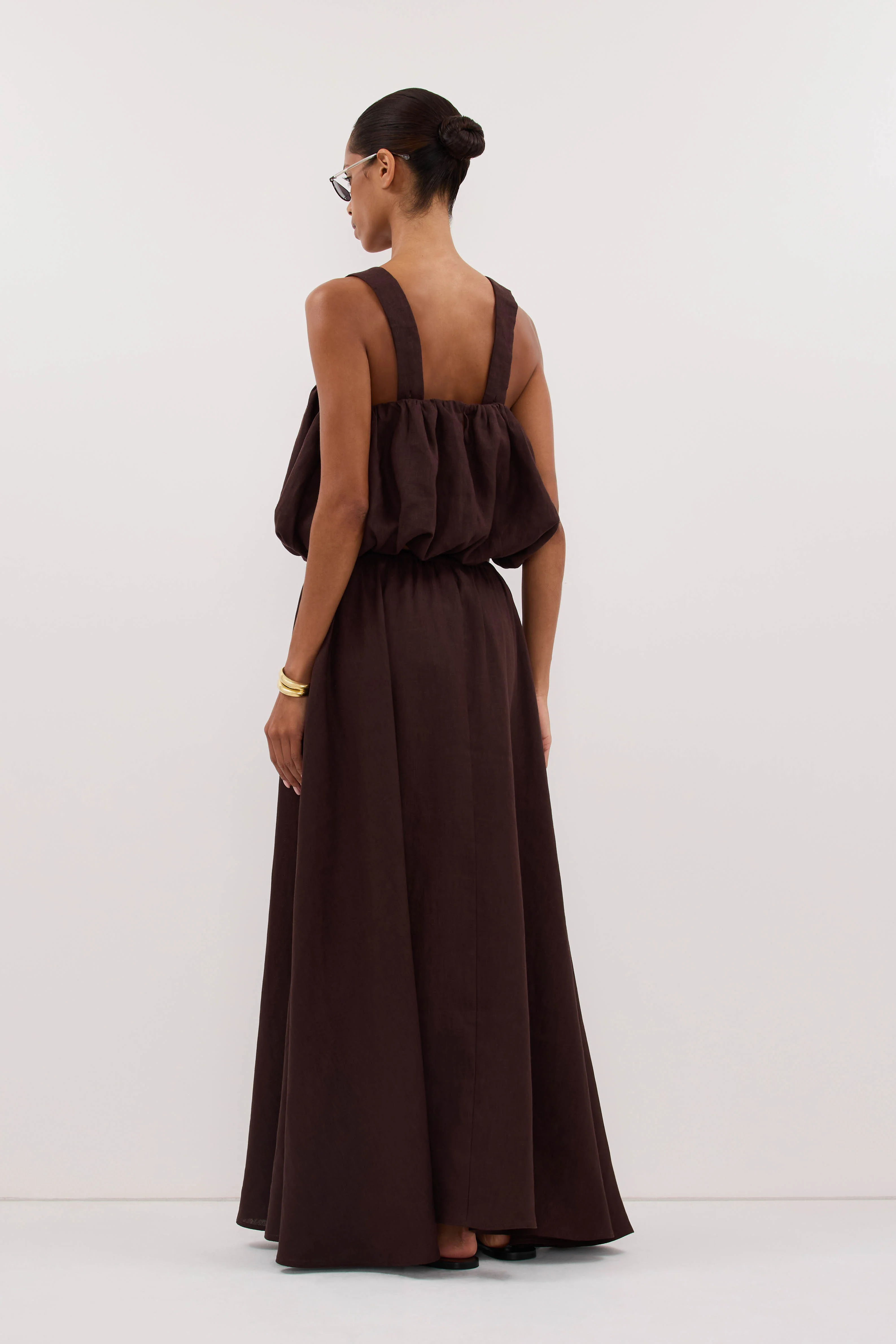 RAVELLO BURNT CHOC LINEN MIDI SKIRT - Image 4