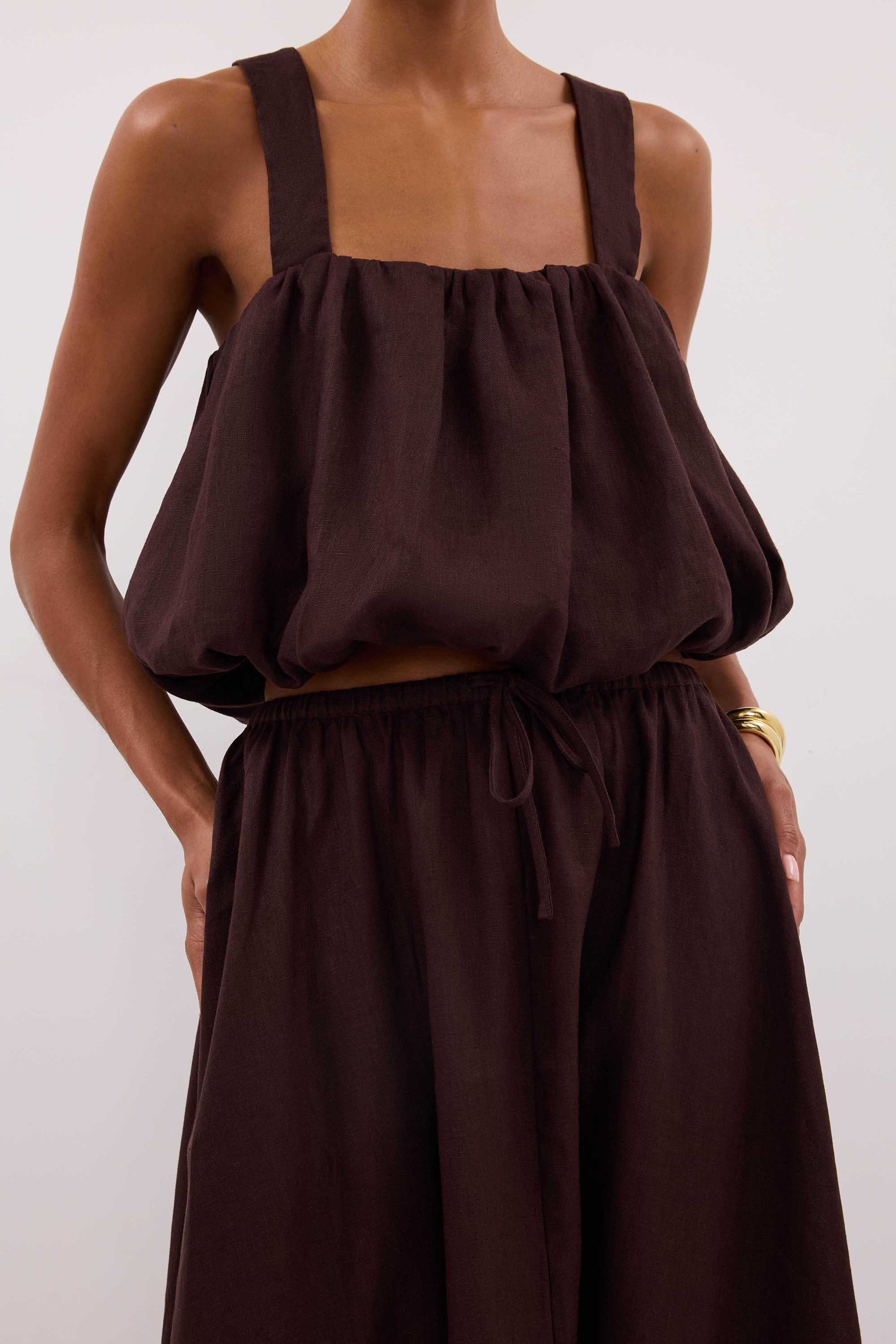 RAVELLO BURNT CHOC LINEN MIDI SKIRT - Image 5