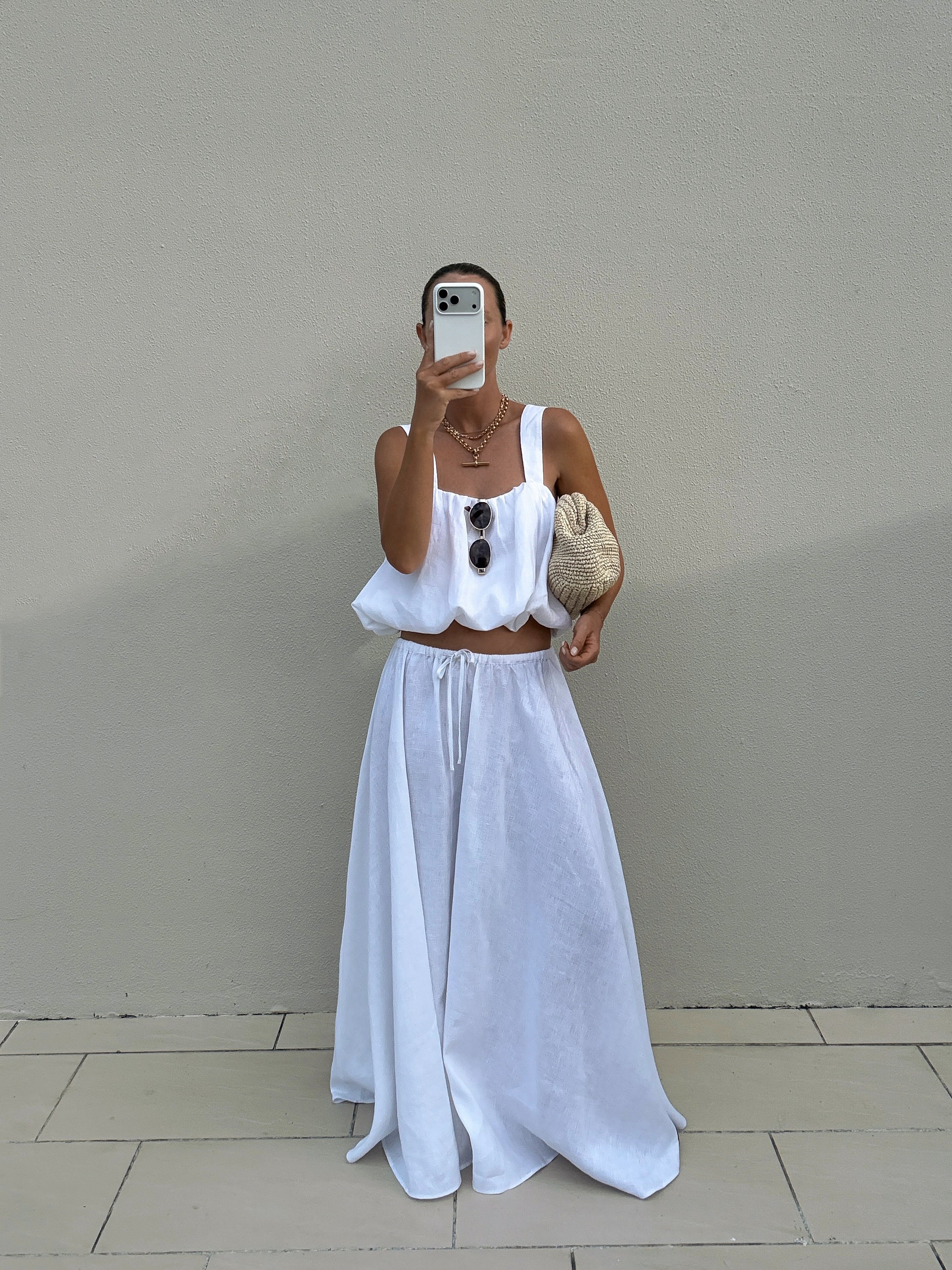 RAVELLO WHITE LINEN MIDI SKIRT - Image 2