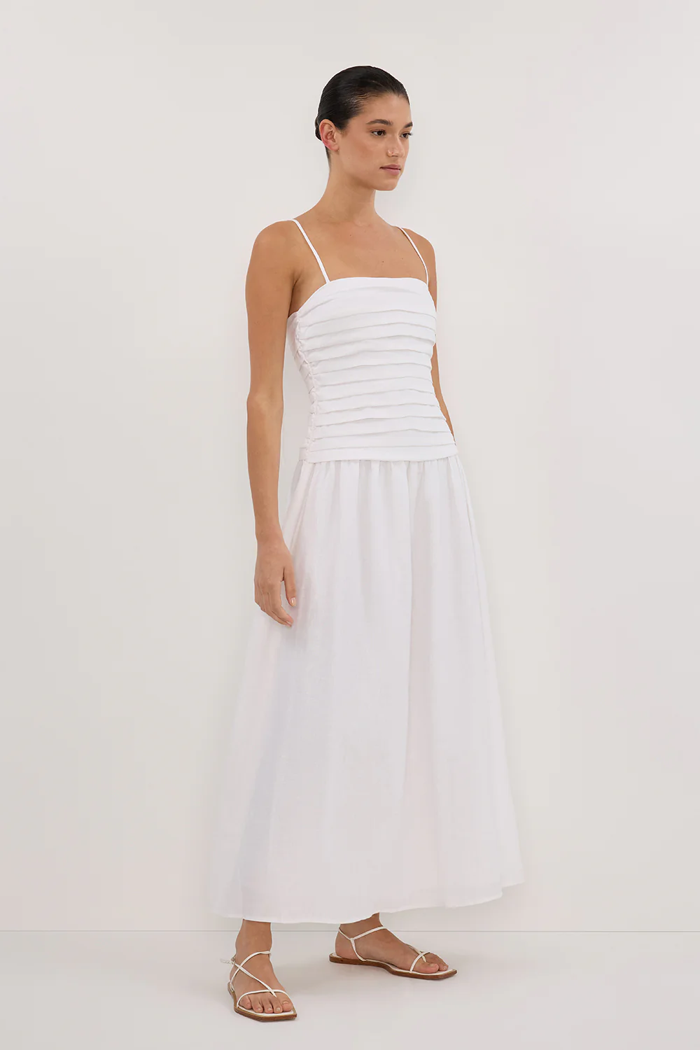 REECE WHITE LINEN MIDI DRESS - Image 3