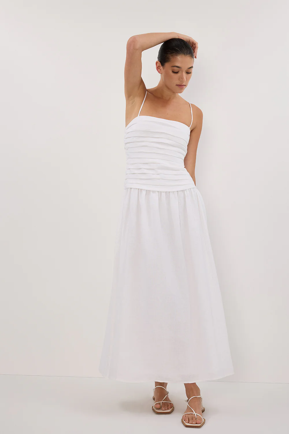 REECE WHITE LINEN MIDI DRESS - Image 6