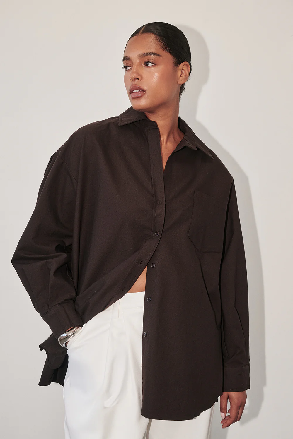 RHEA 2.0 BURNT CHOC OVERSIZED COTTON SHIRT
