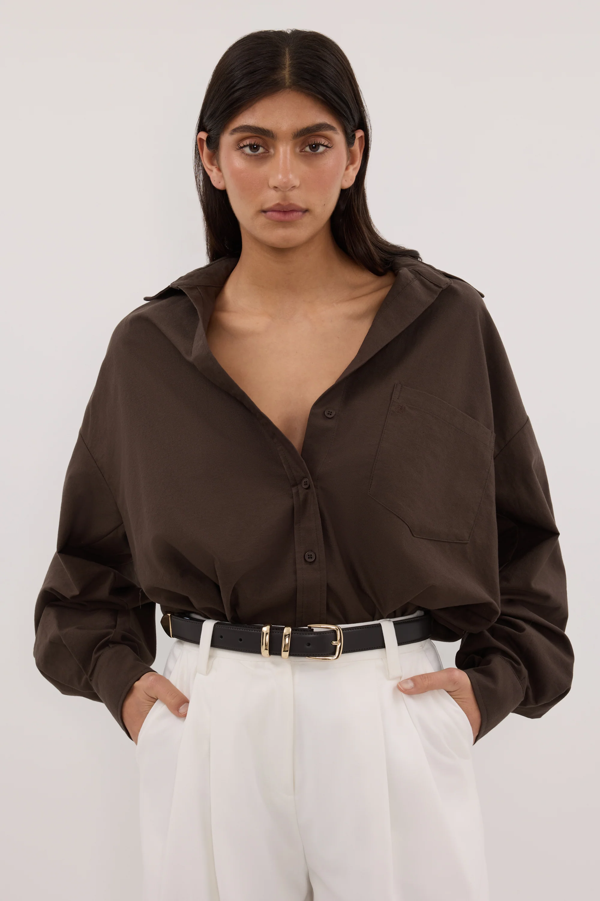 RHEA BITTER CHOC OVERSIZED COTTON SHIRT - Image 2