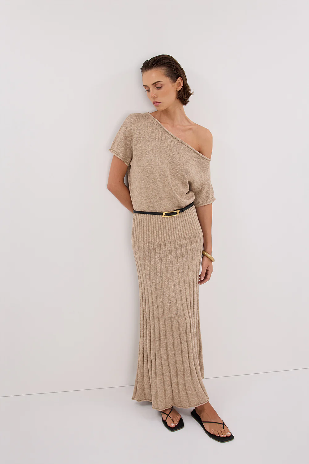 RICK NATURAL ASYM KNIT MIDI DRESS - Image 6