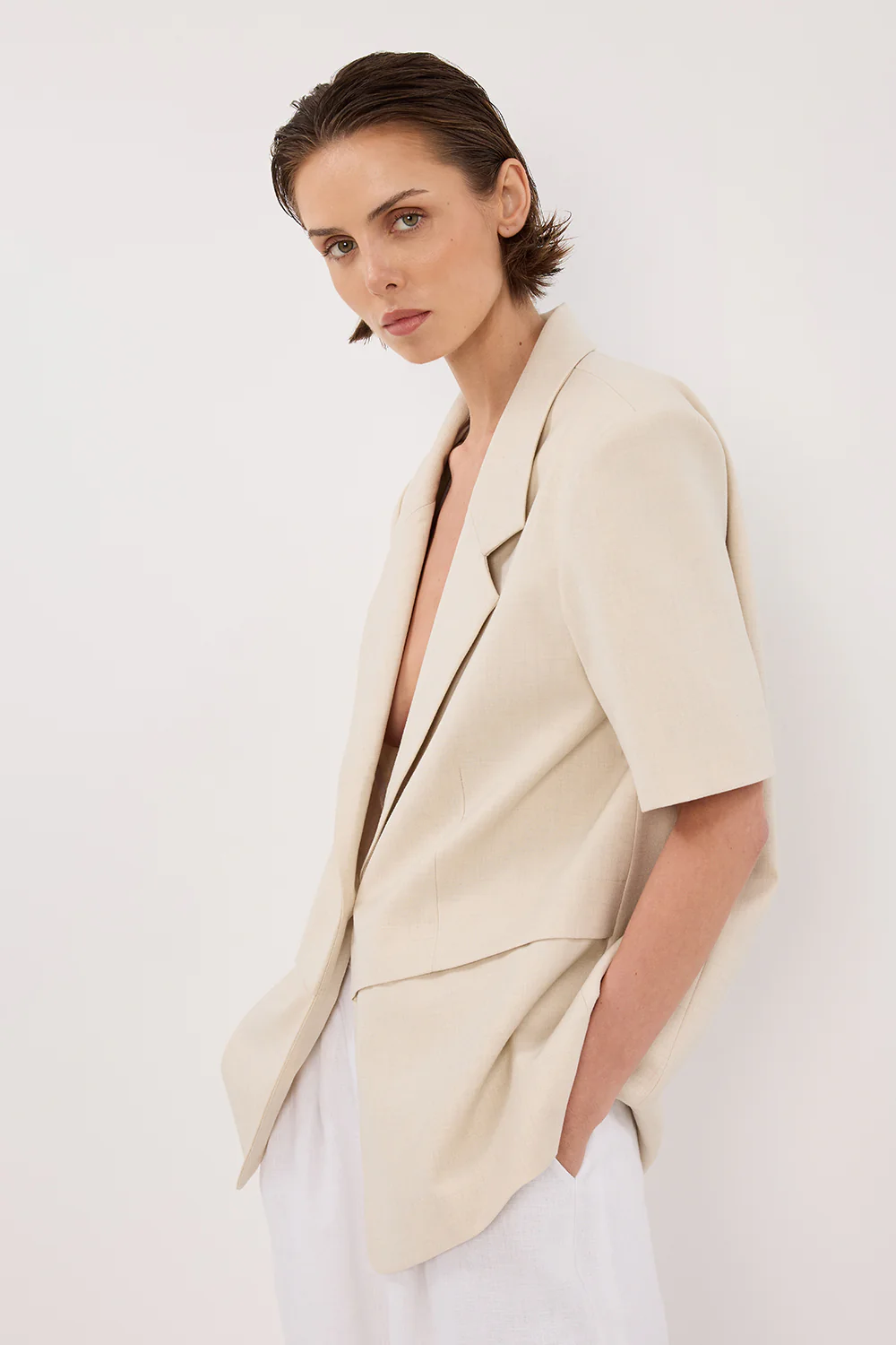 RITA SAND SHORT SLEEVE BLAZER - Image 2