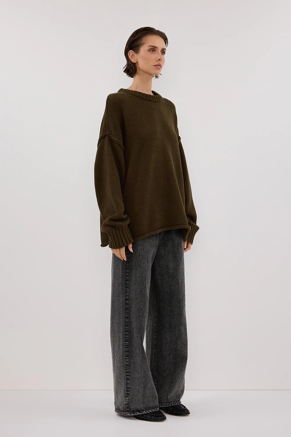 ROY OLIVE OVERSIZED LONGLINE KNIT JUMPER - Image 3