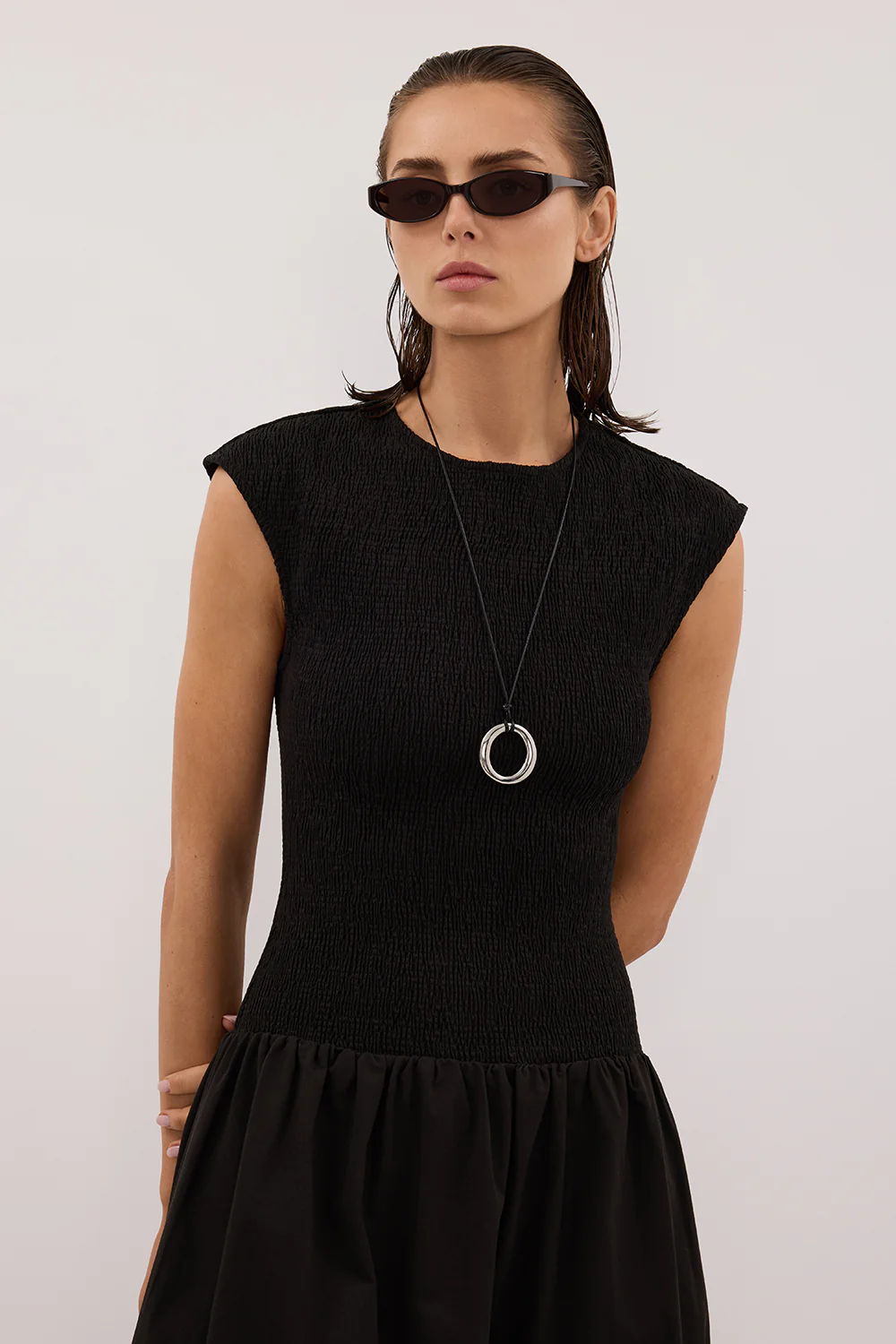 RUBI BLACK COTTON MIDI DRESS - Image 3