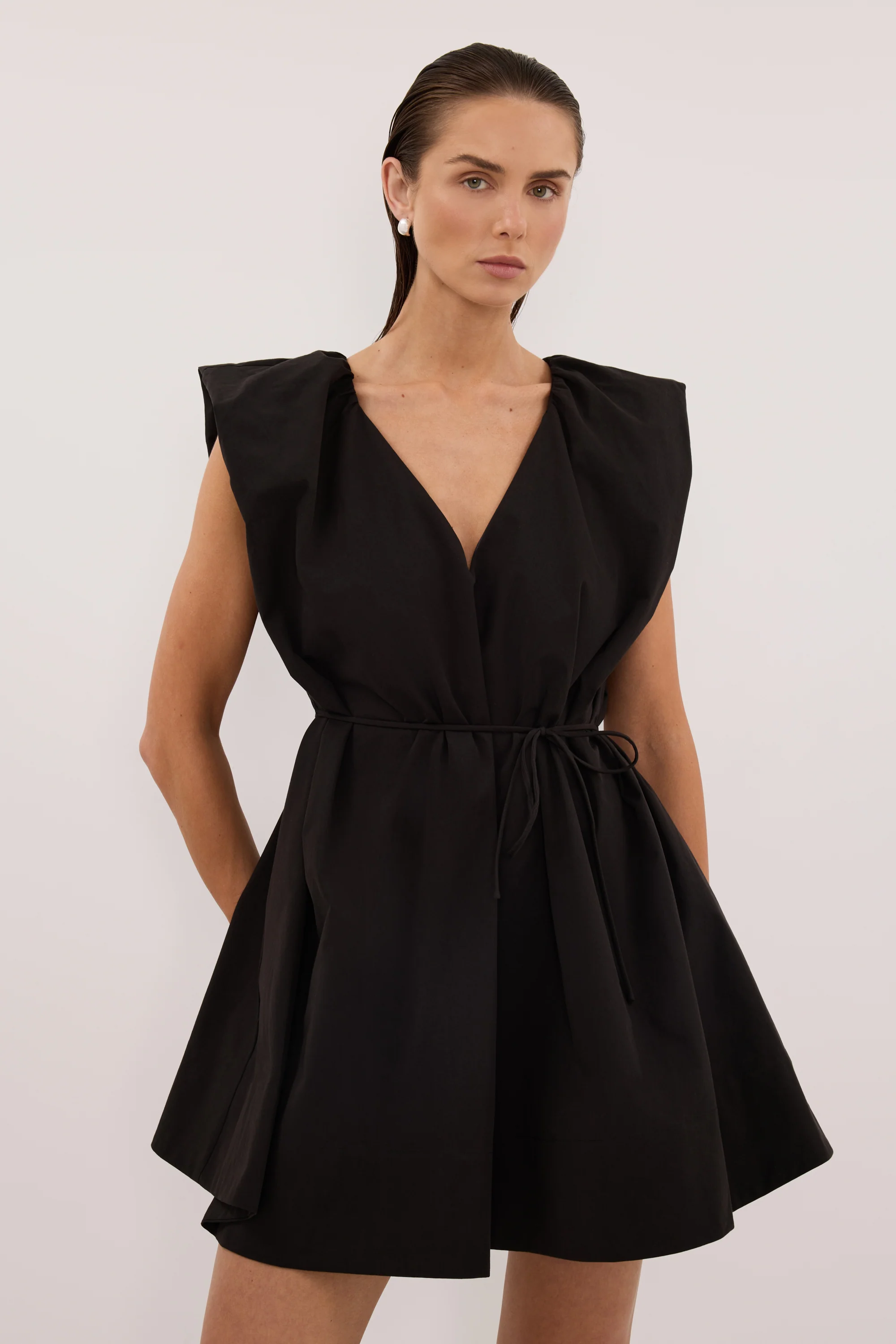 SABRE BLACK COTTON MINI DRESS - Image 2