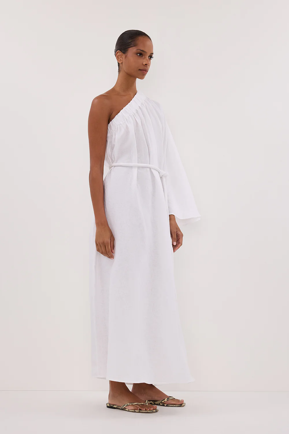 SALLY WHITE LINEN MIDI DRESS - Image 3