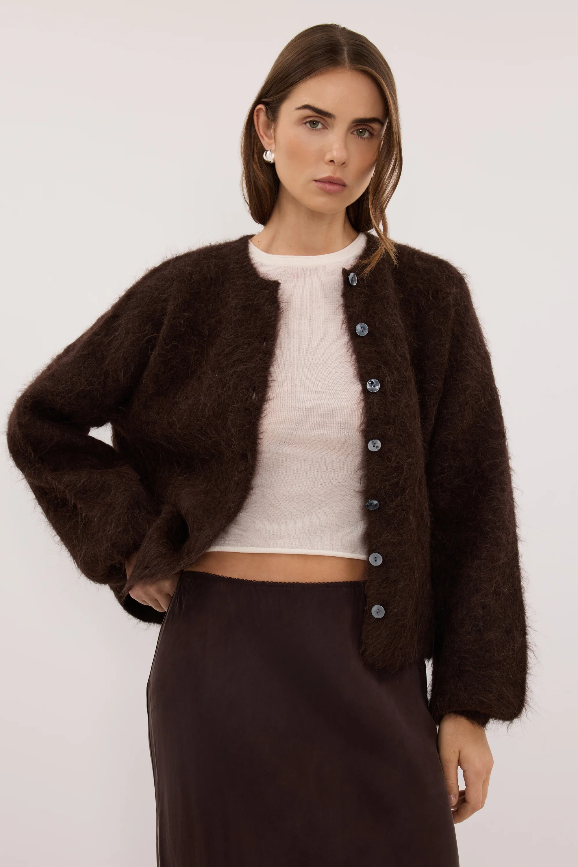 SALMA CHOC KNIT CARDIGAN - Image 2
