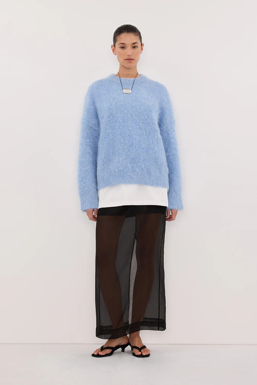 SALMA DUSTY BLUE CREW NECK KNIT JUMPER - Image 3