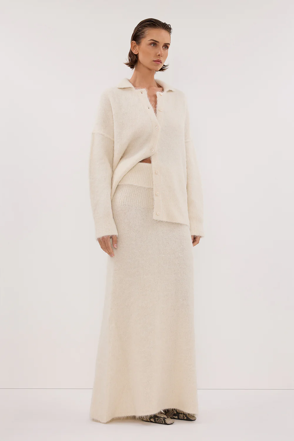 SALMA IVORY KNIT MAXI SKIRT - Image 3