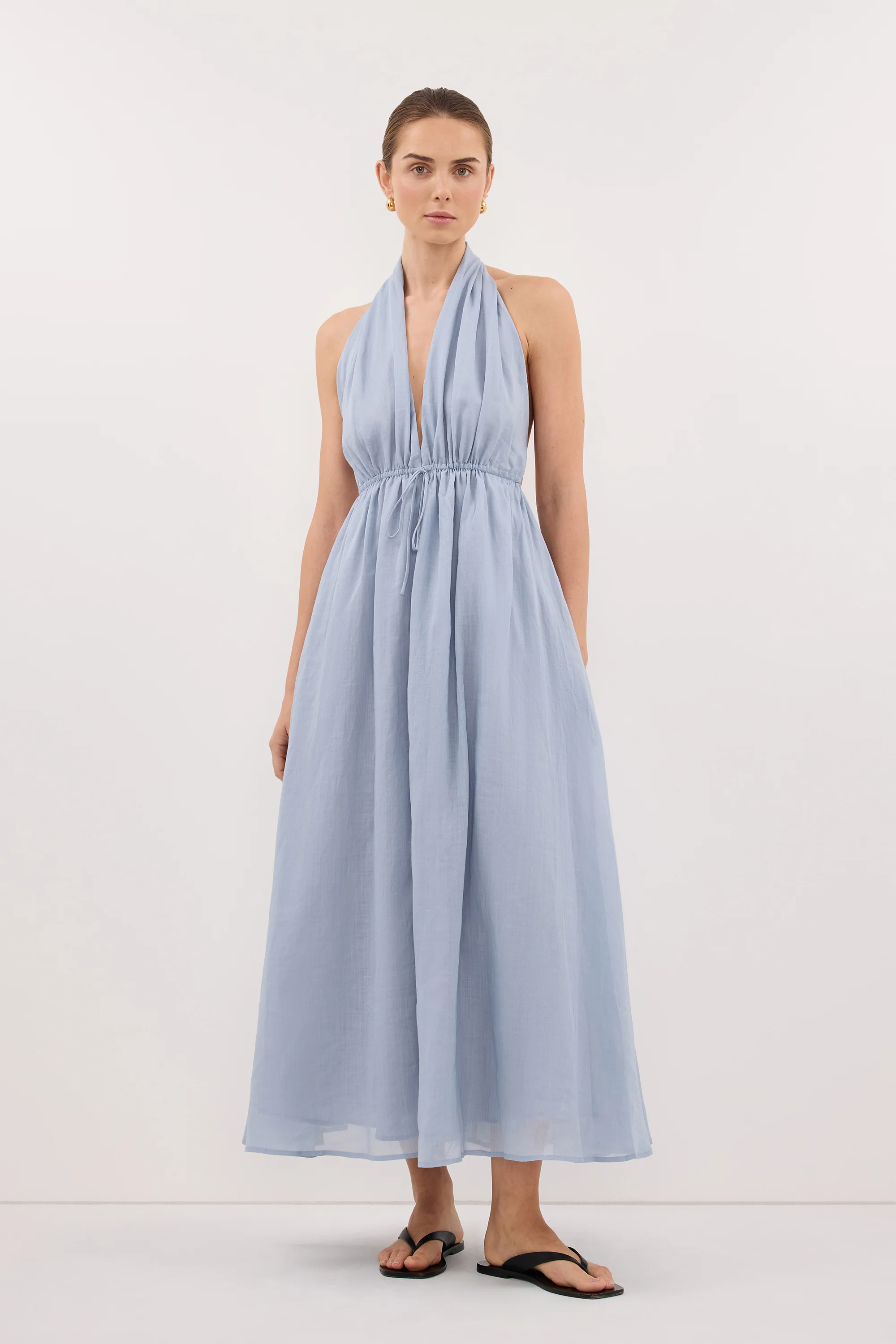 SAMMI DUSTY BLUE RAMIE MIDI DRESS - Image 3