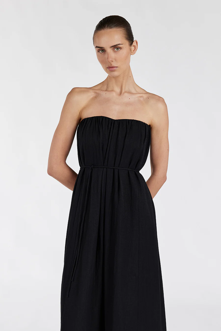SHANIYA BLACK STRAPLESS MIDI DRESS - Image 2