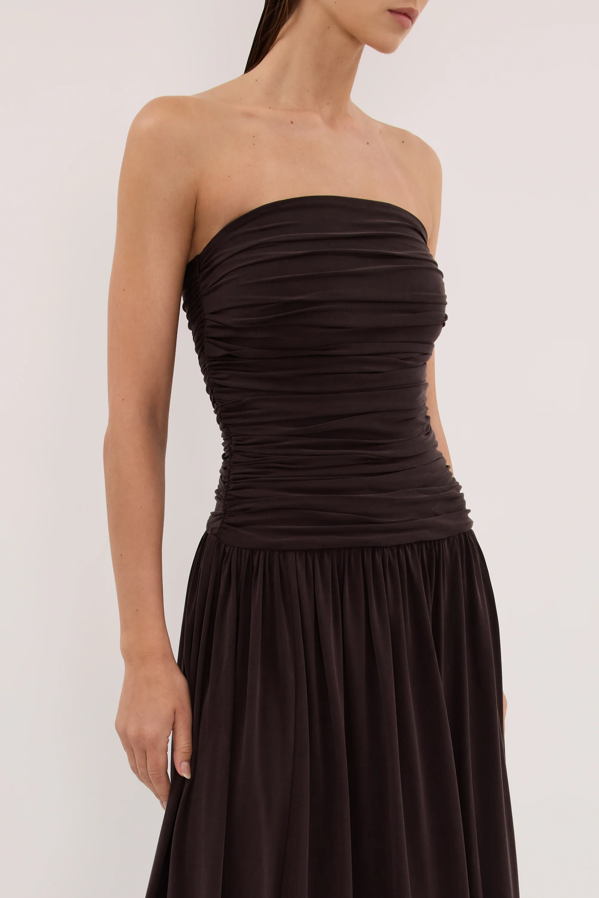SHARI BURNT CHOC STRAPLESS BANDEAU MIDI DRESS - Image 6