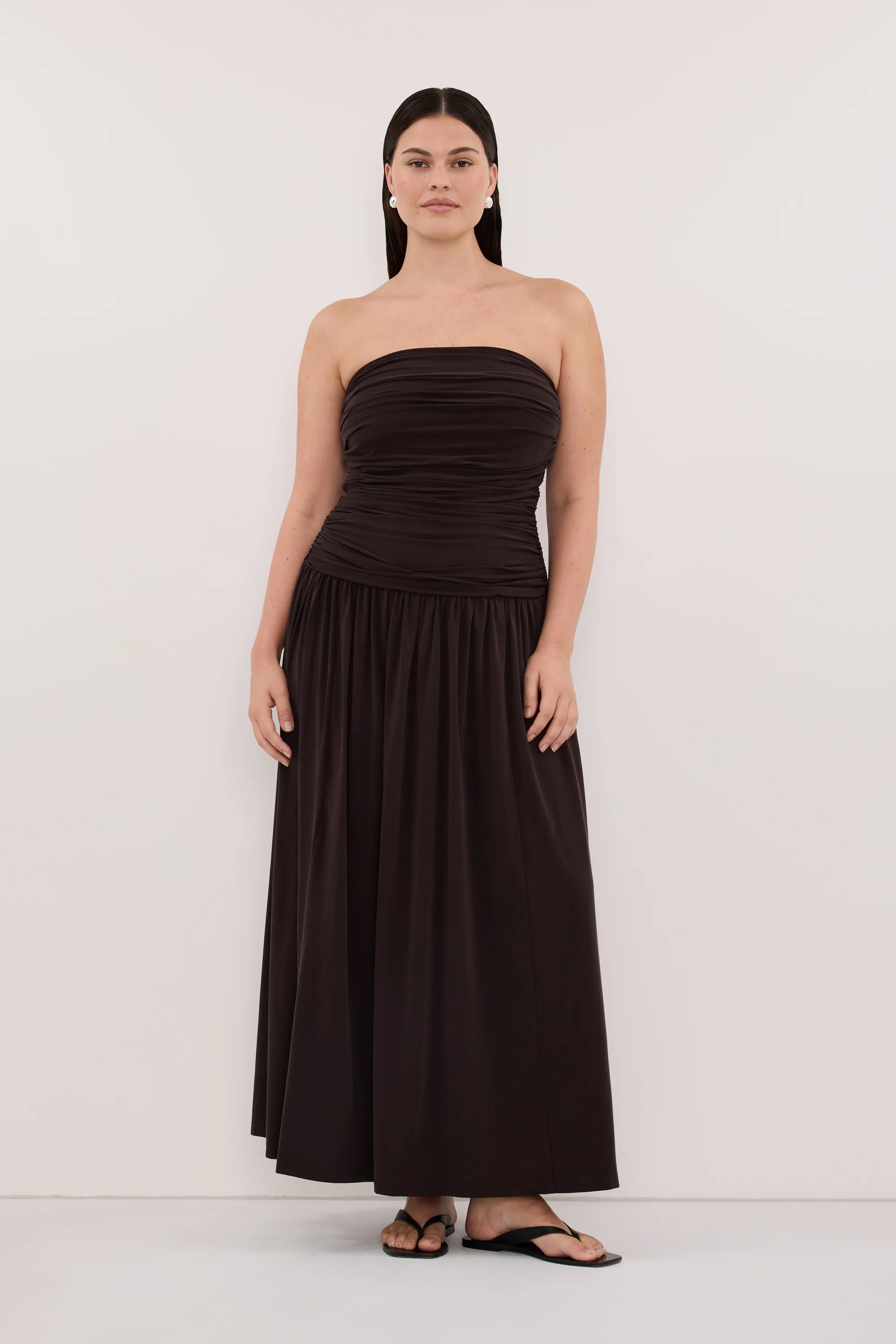 SHARI BURNT CHOC STRAPLESS BANDEAU MIDI DRESS - Image 7
