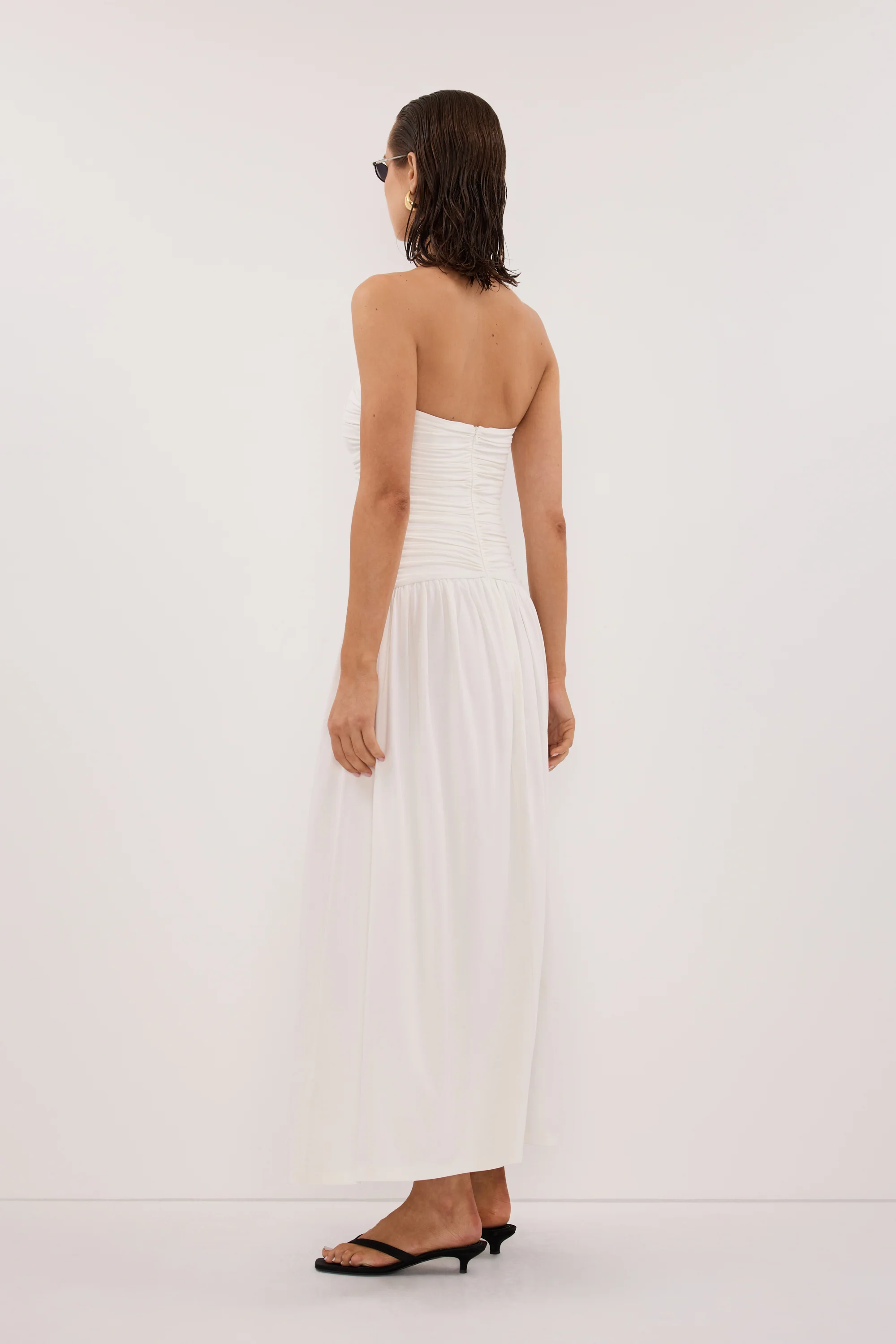 SHARI OFF WHITE STRAPLESS BANDEAU MIDI DRESS - Image 4