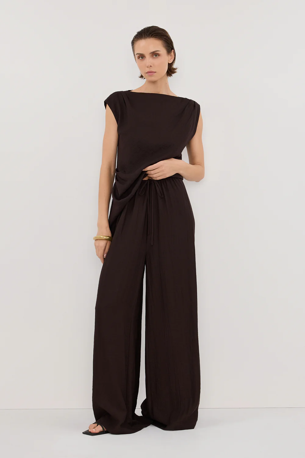 SHYLA BITTER CHOC WIDE LEG PANT - Image 2
