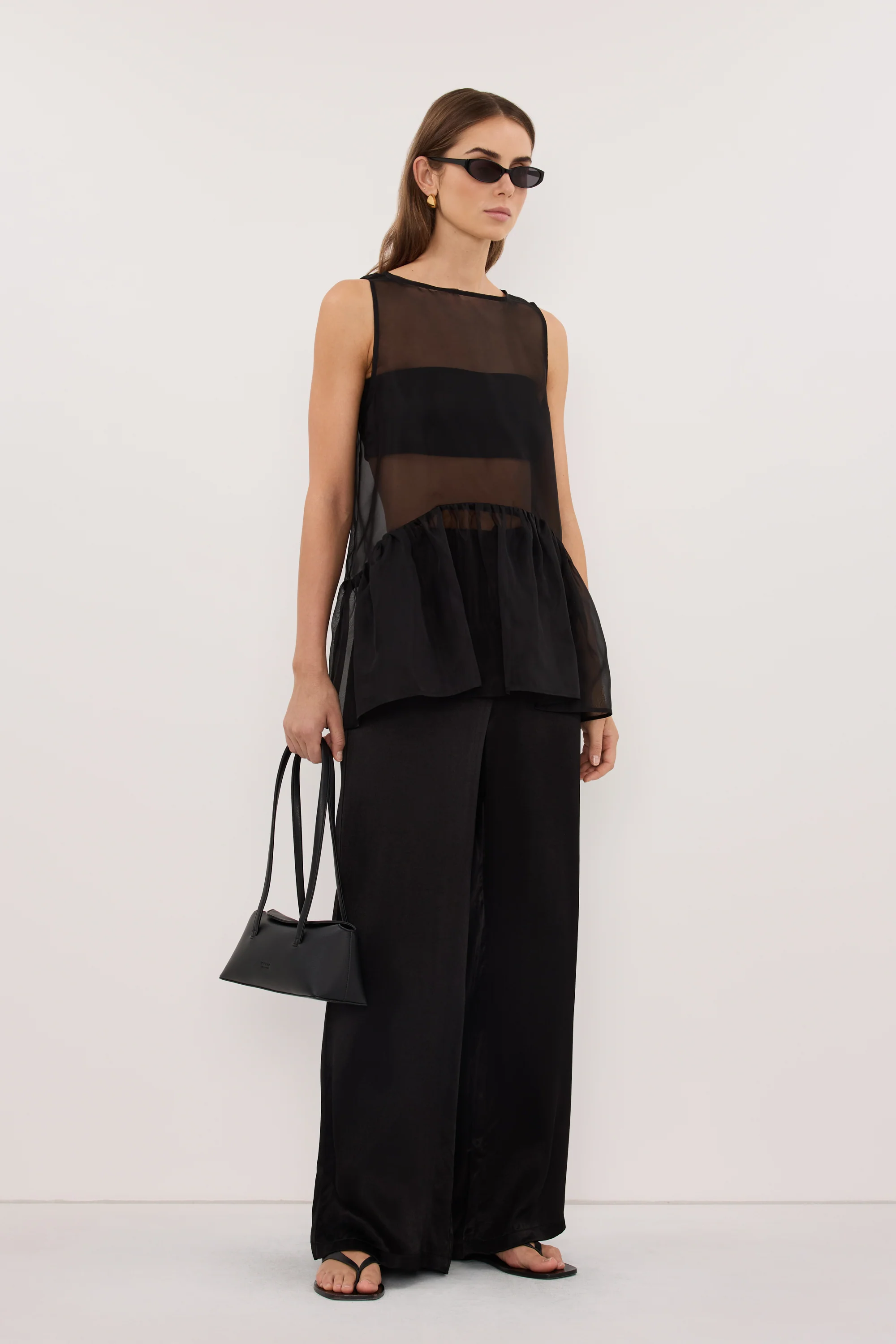 SIAN BLACK SILK ORGANZA DROP WAIST TOP - Image 8