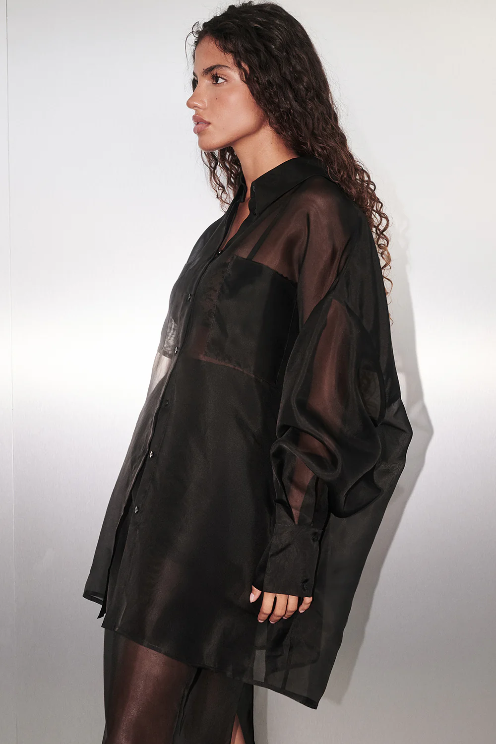 SIAN BLACK SILK ORGANZA SHIRT