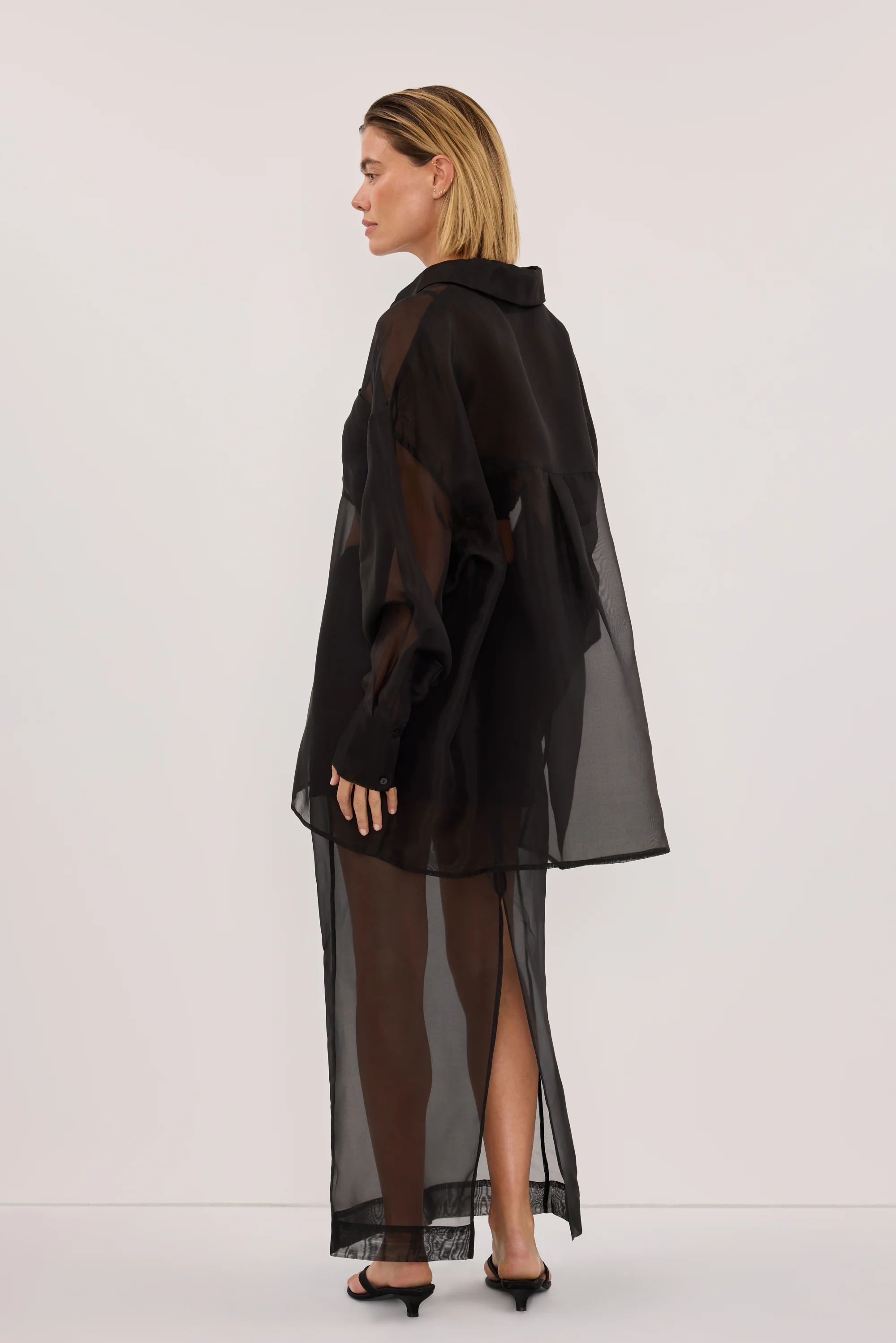 SIAN BLACK SILK ORGANZA SHIRT - Image 4