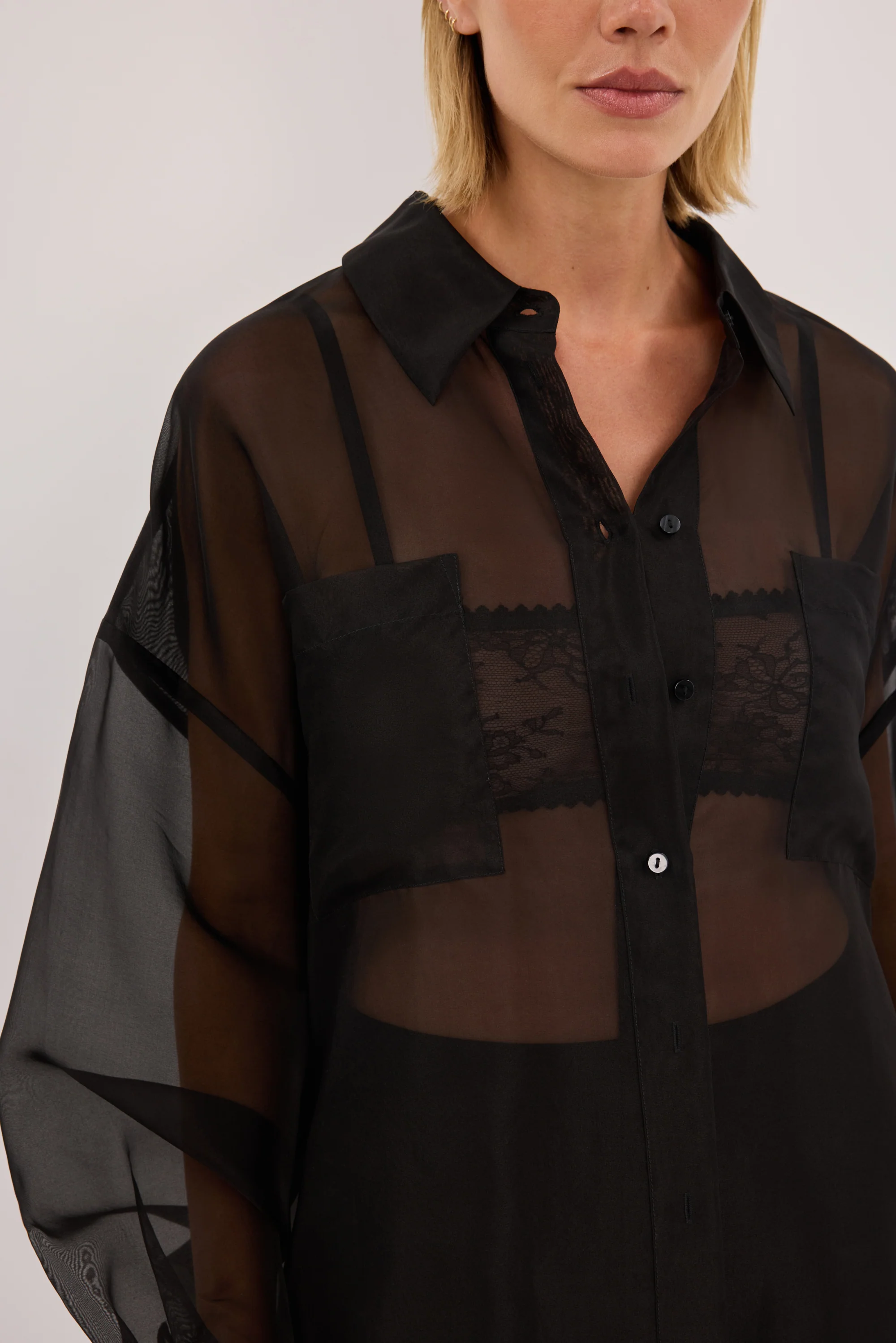 SIAN BLACK SILK ORGANZA SHIRT - Image 5