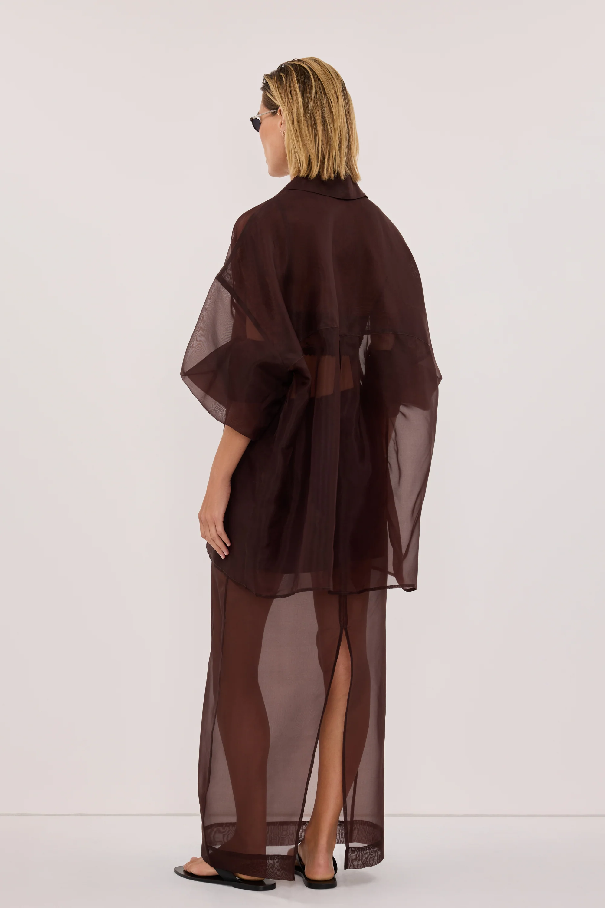 SIAN DARK CHOC SILK ORGANZA SHIRT - Image 4