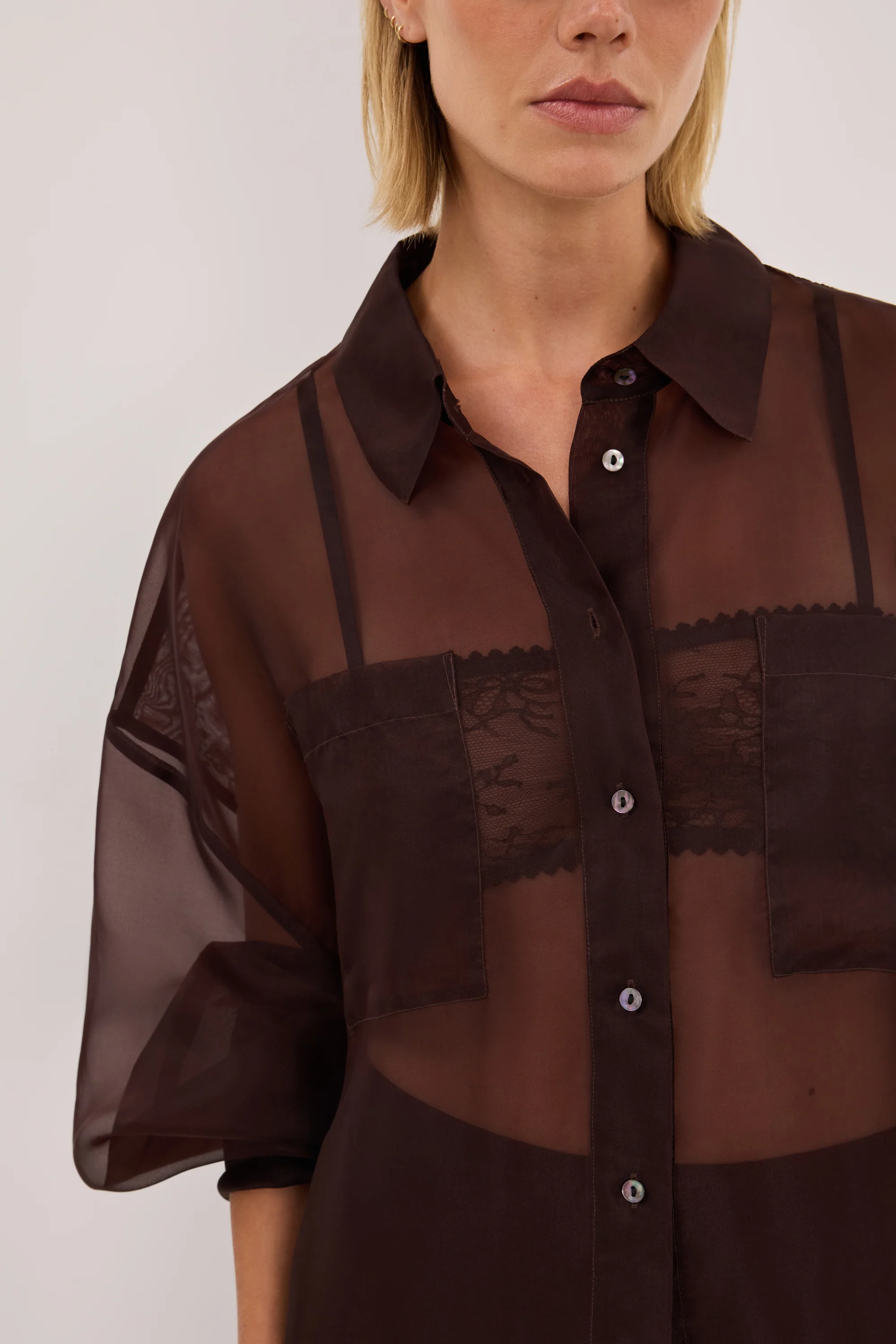 SIAN DARK CHOC SILK ORGANZA SHIRT - Image 5