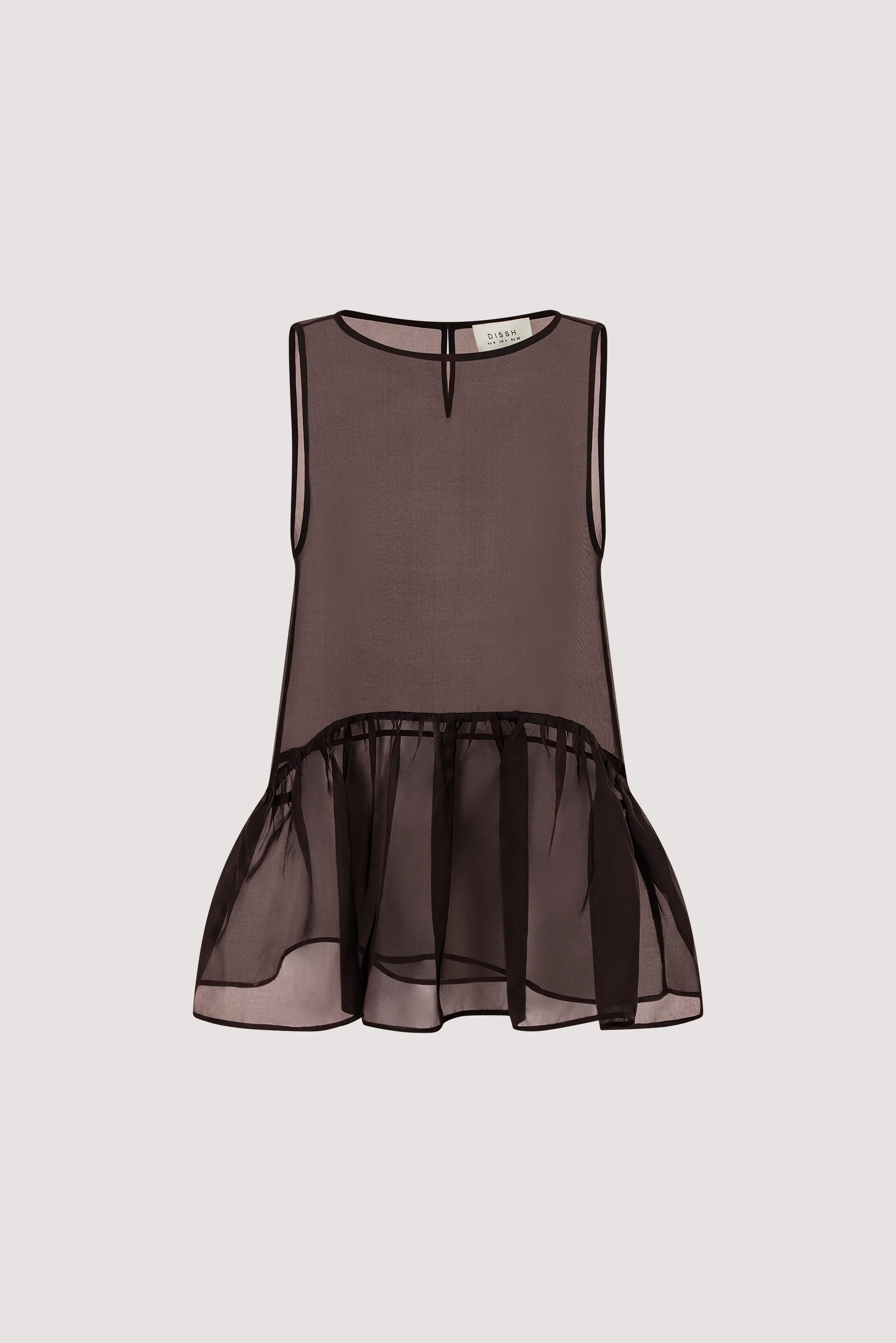 SIAN DARK CHOC SILK ORGANZA DROP WAIST TOP - Image 9