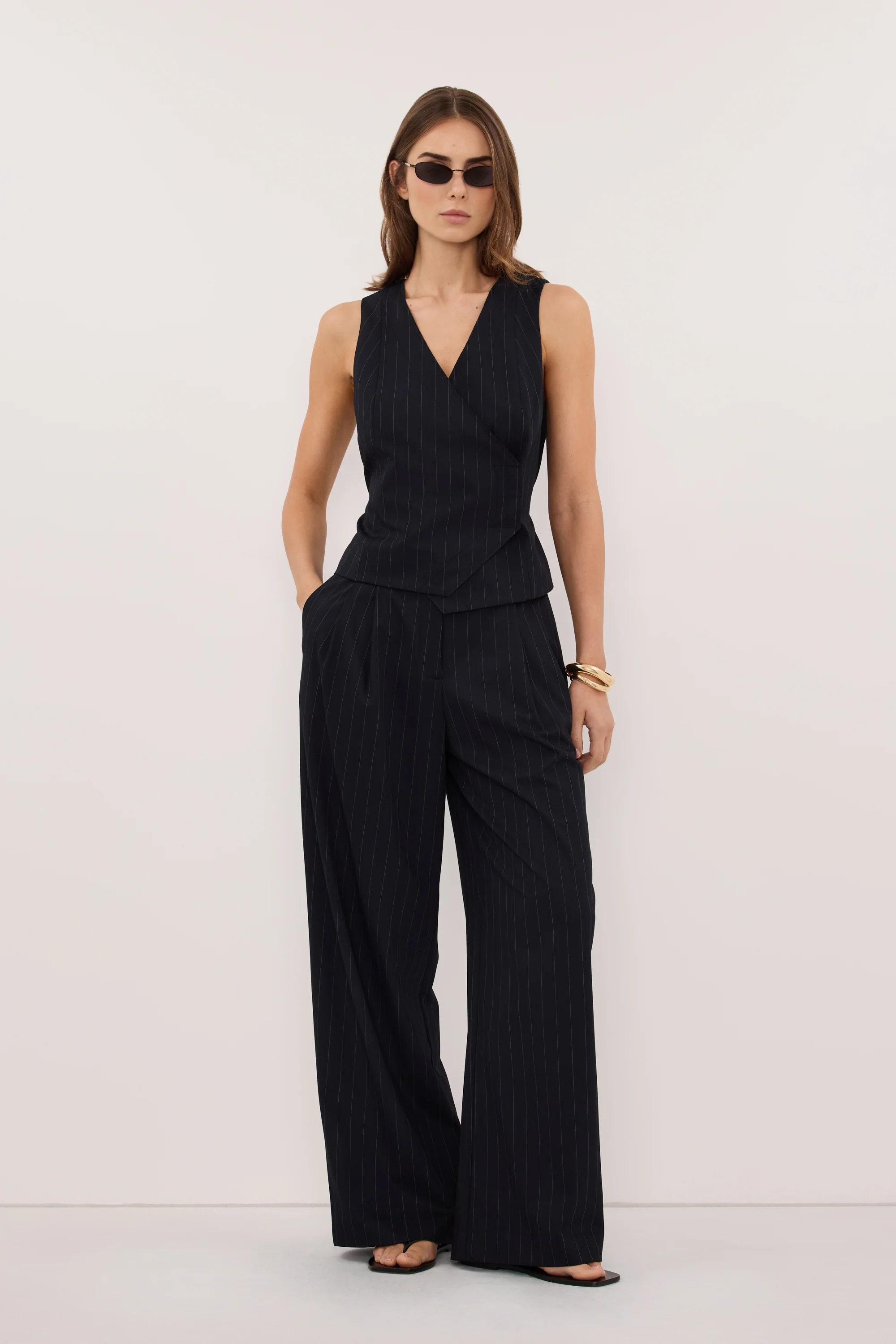 SIAN INK PINSTRIPE ASYM VEST