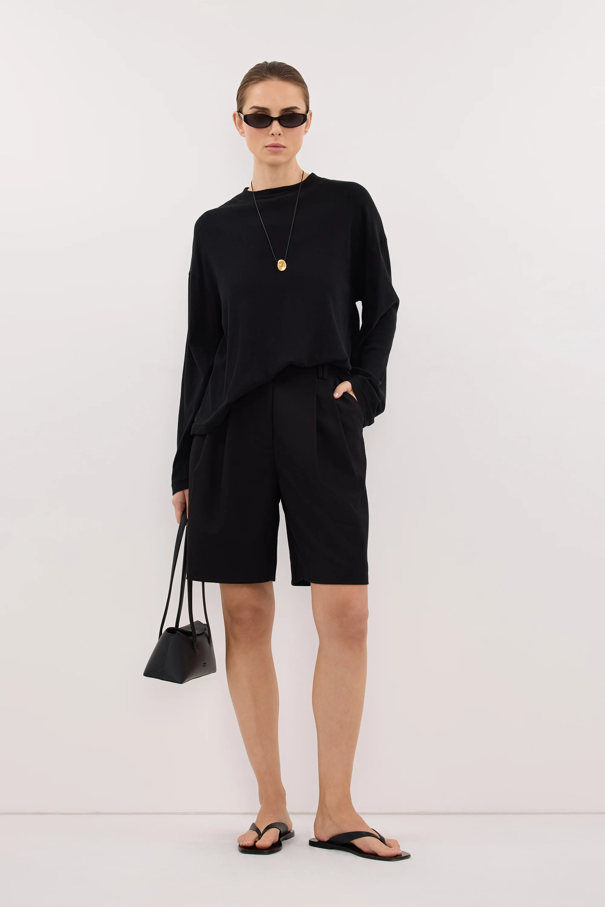 SLOANE BLACK LONG SLEEVE CREW KNIT TOP - Image 3