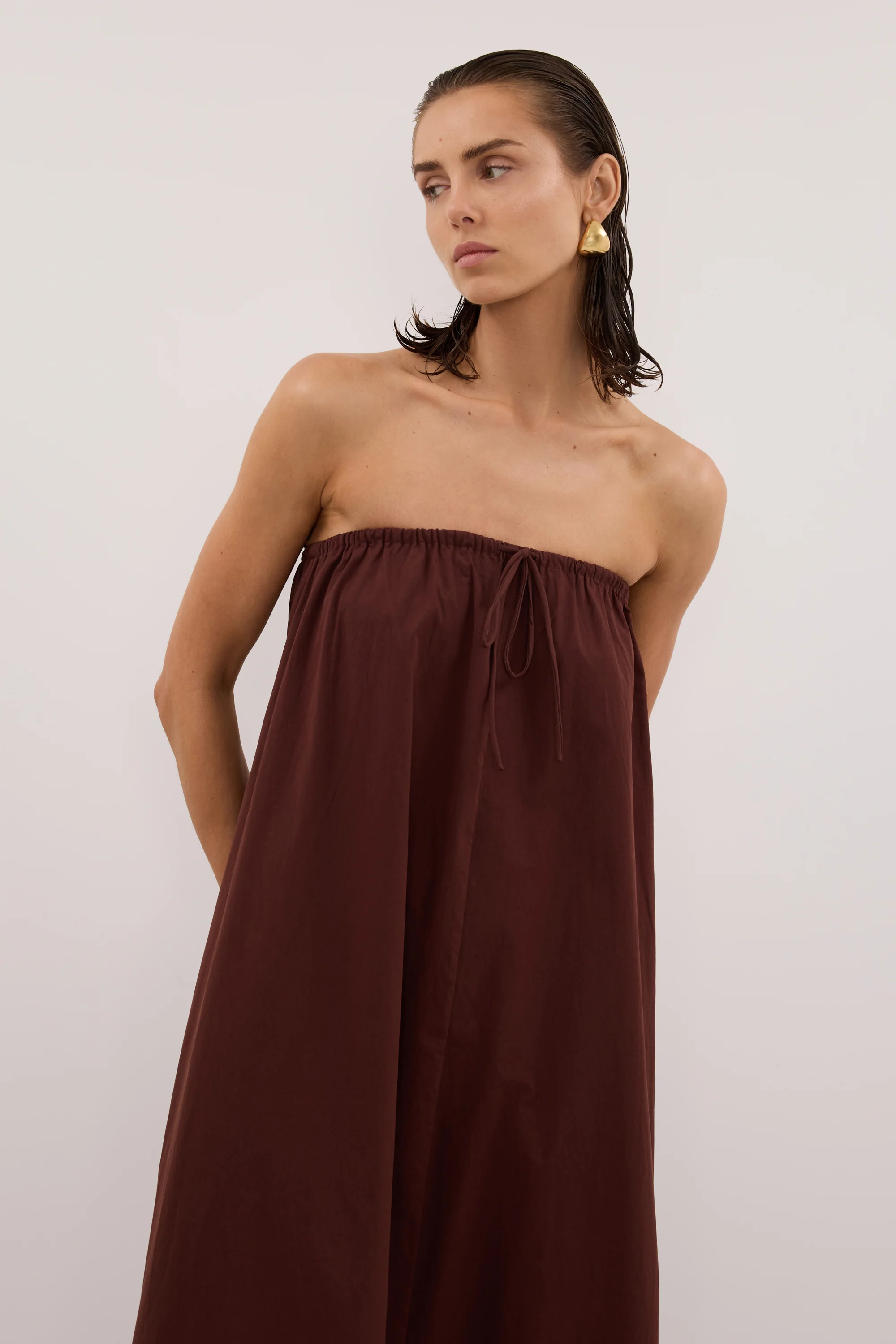 SOMMER CINNAMON STRAPLESS POPLIN MIDI DRESS - Image 2