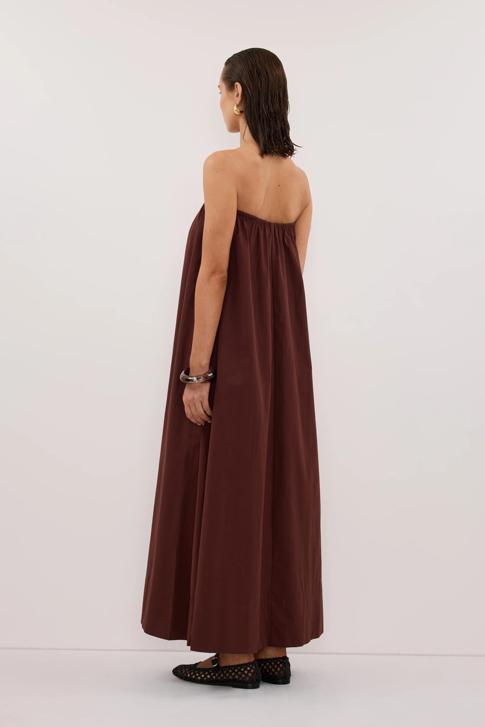 SOMMER CINNAMON STRAPLESS POPLIN MIDI DRESS - Image 4