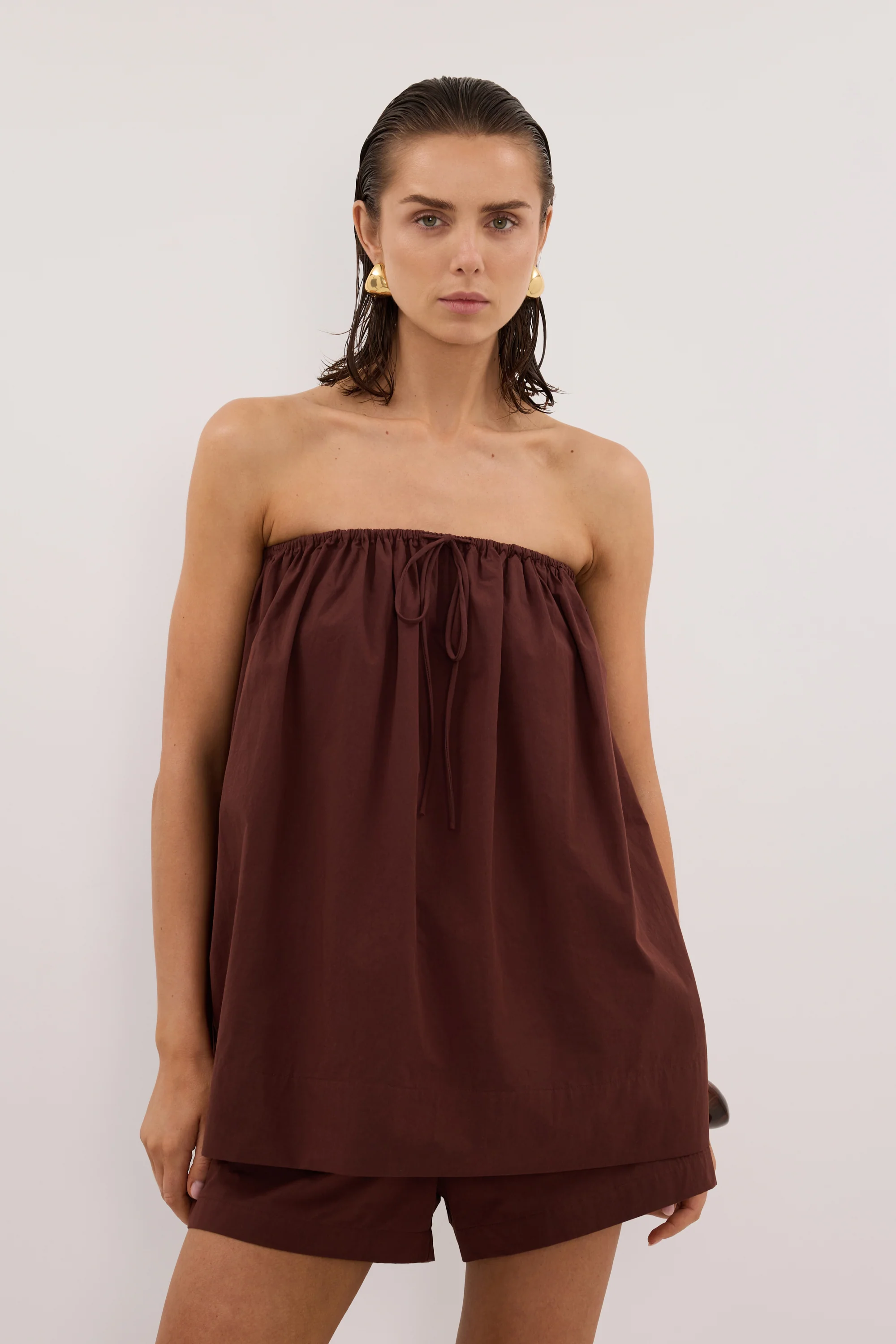 SOMMER CINNAMON STRAPLESS POPLIN TOP - Image 2