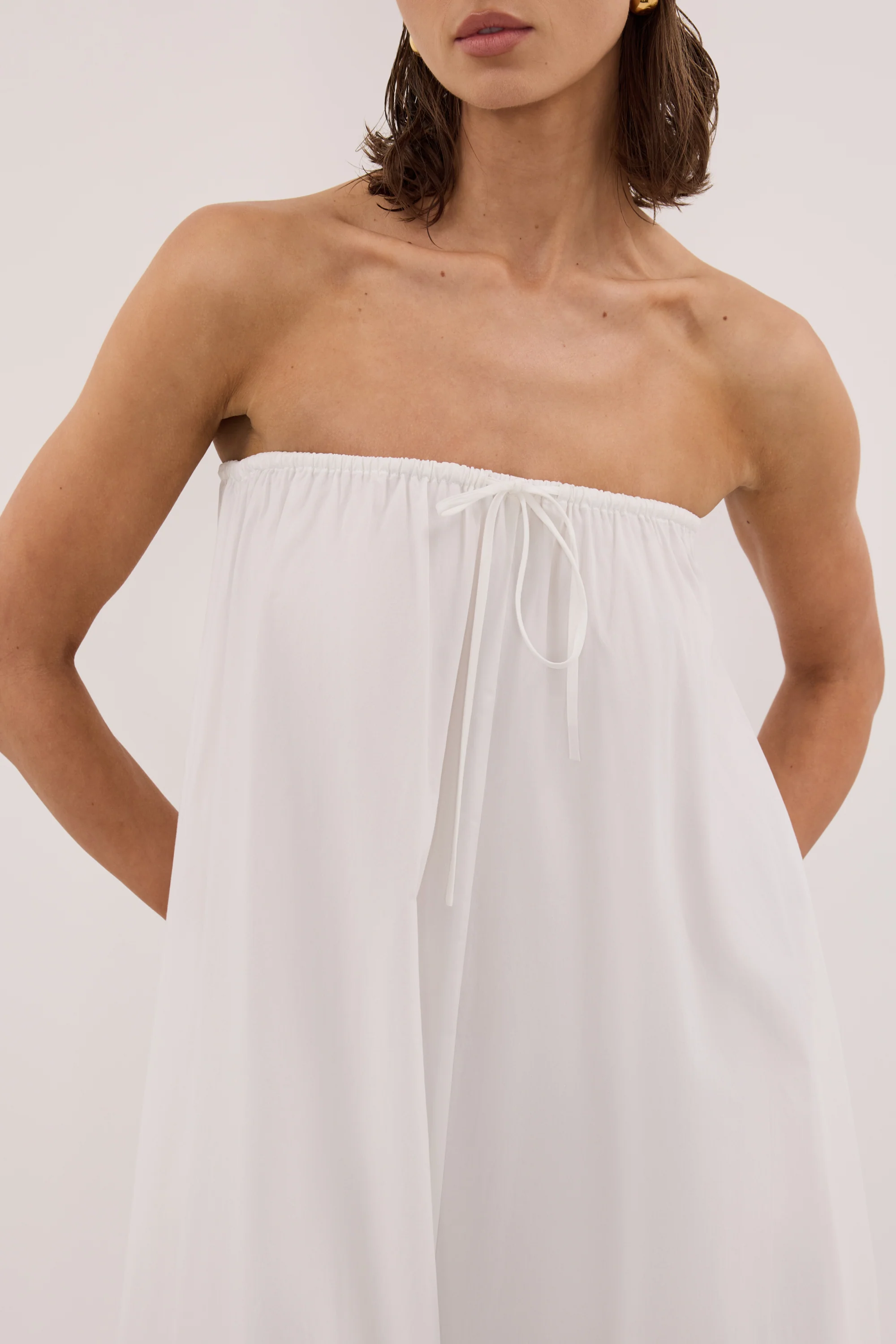 SOMMER WHITE STRAPLESS POPLIN MIDI DRESS - Image 4