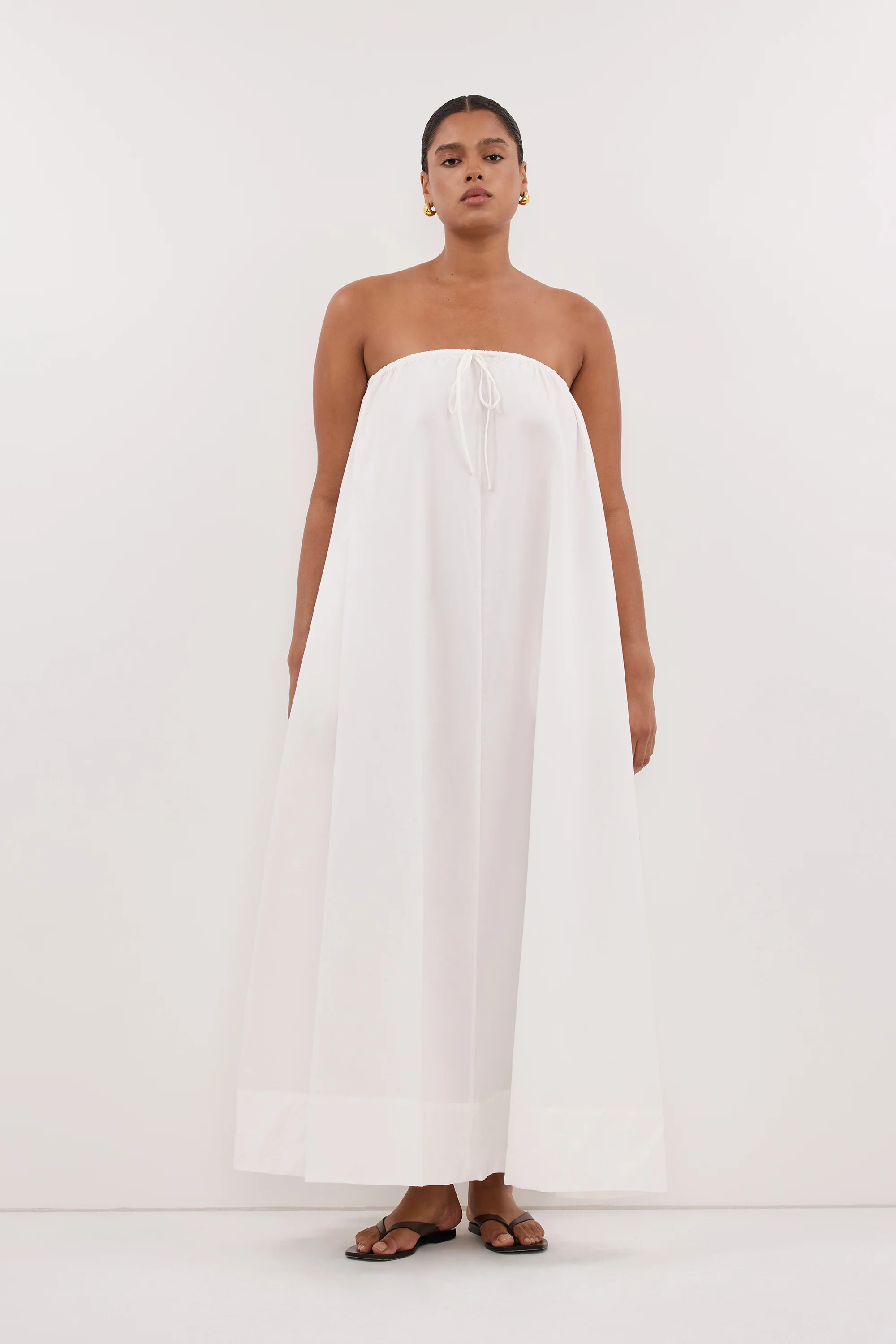 SOMMER WHITE STRAPLESS POPLIN MIDI DRESS - Image 5