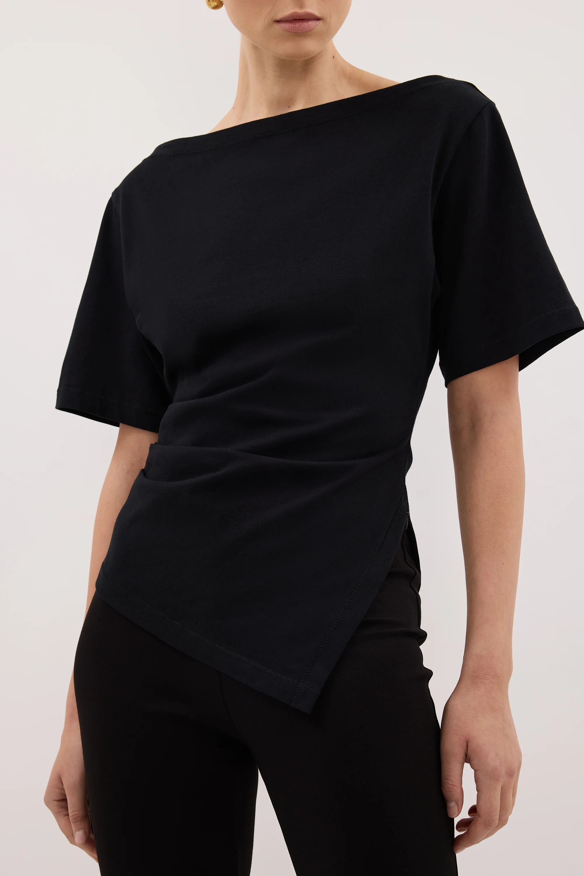 SWANN BLACK ASYM BOAT NECK TEE - Image 5