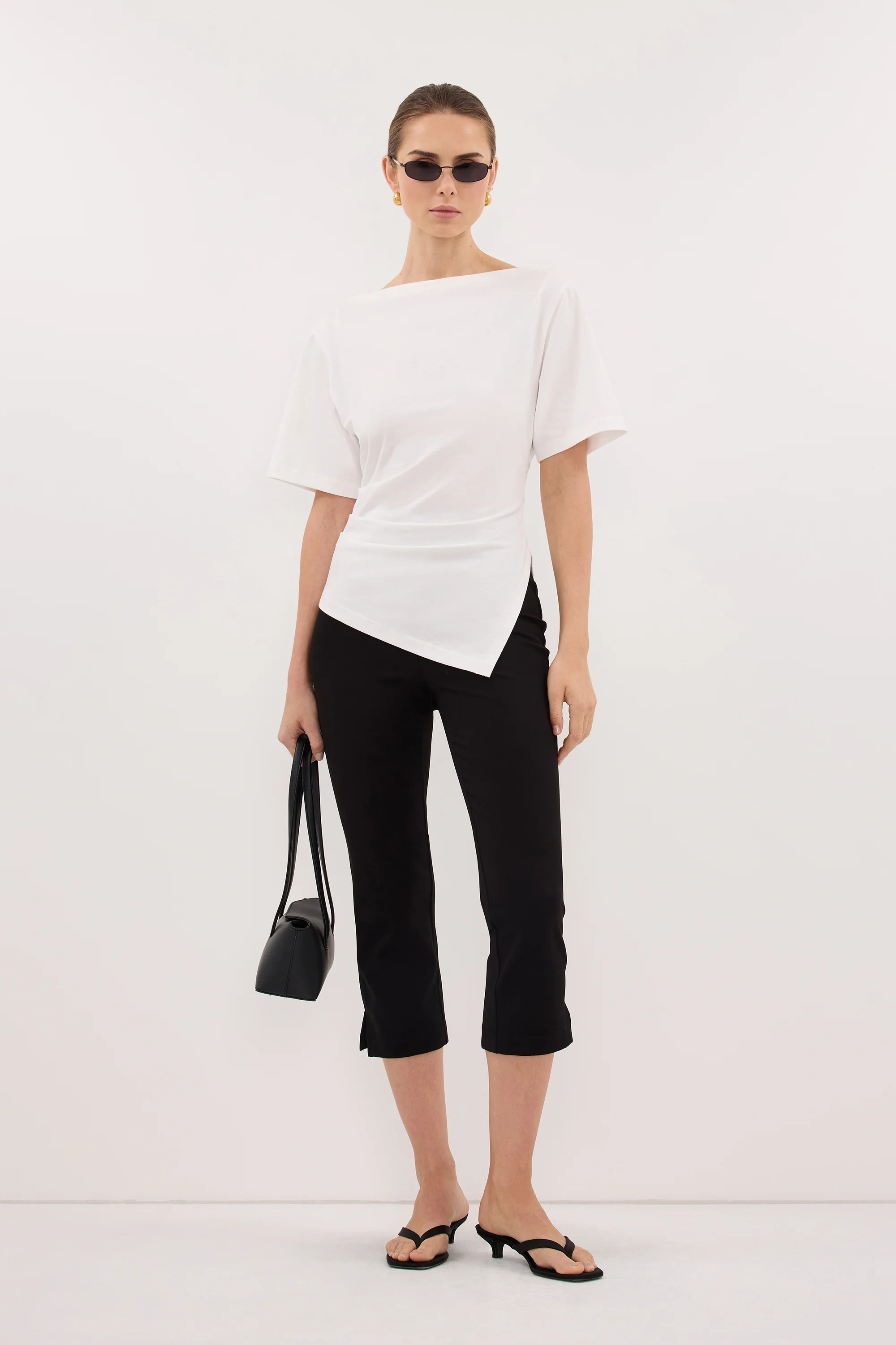 SWANN WHITE ASYM BOAT NECK TEE