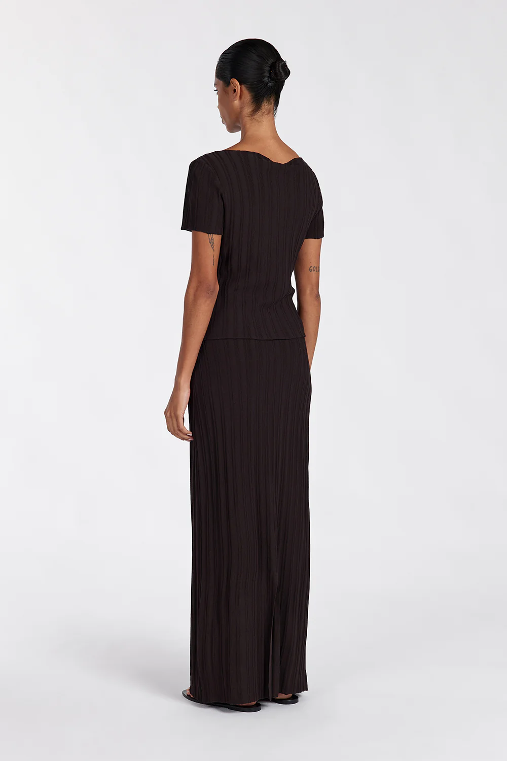SYLVIA BITTER CHOC KNIT MIDI SKIRT - Image 4