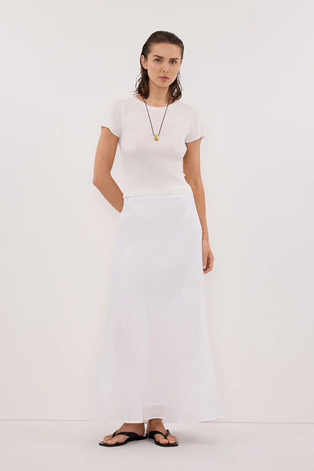 SYRAH WHITE LINEN MIDI SKIRT - Image 5