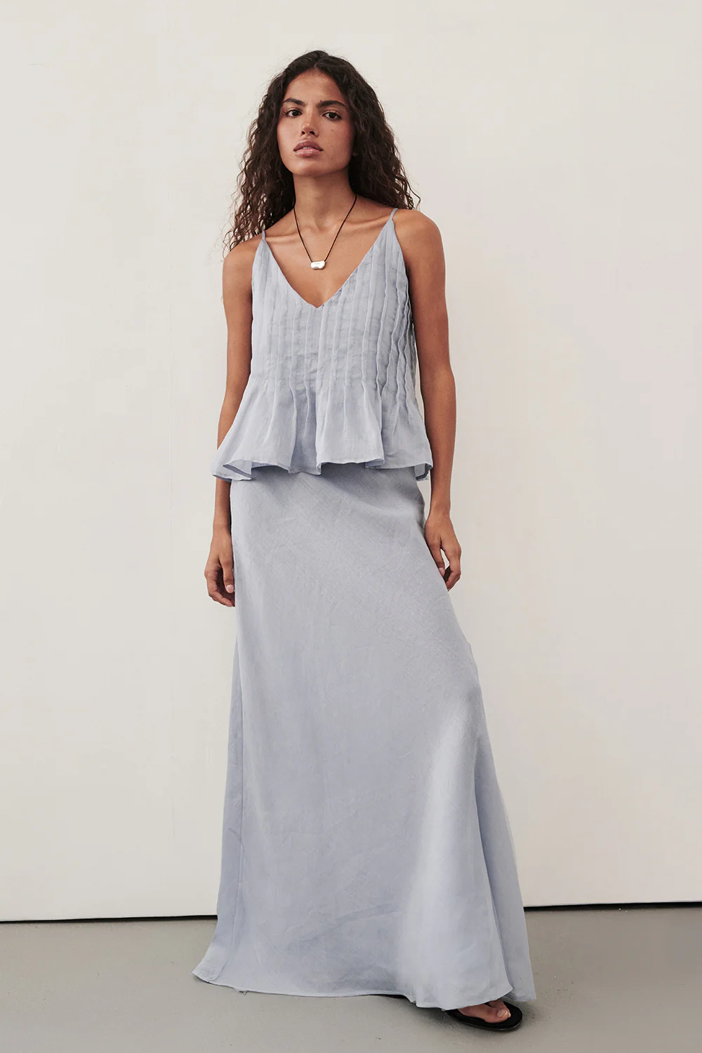 TAHLIA DUSTY BLUE RAMIE TOP